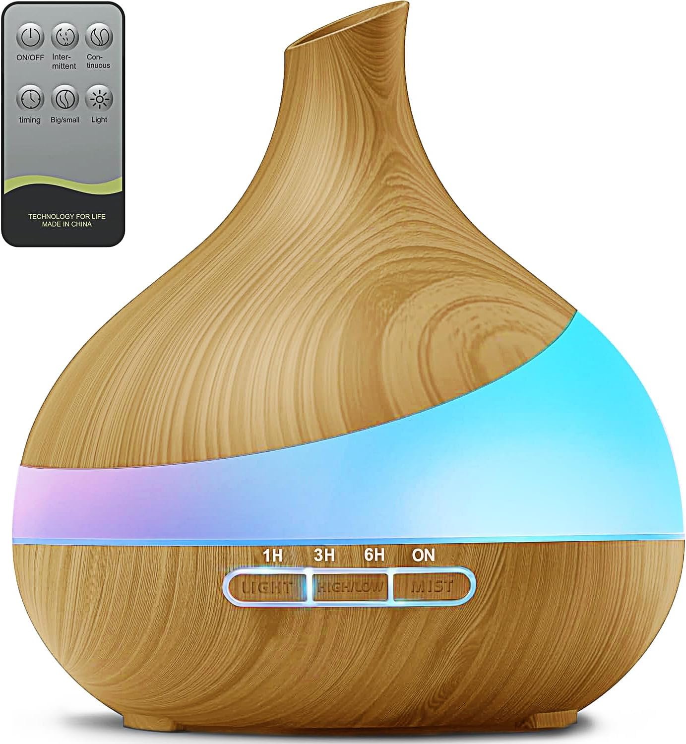 Essential Oil Diffuser for Women, 500ml Aromatherapy Diffuser:14-Color LED, Dual Mist 30/60ml/h, Remote Control, Auto Shut-Off, Hotel Spa Bedroom Minimalist (Wood Grain)