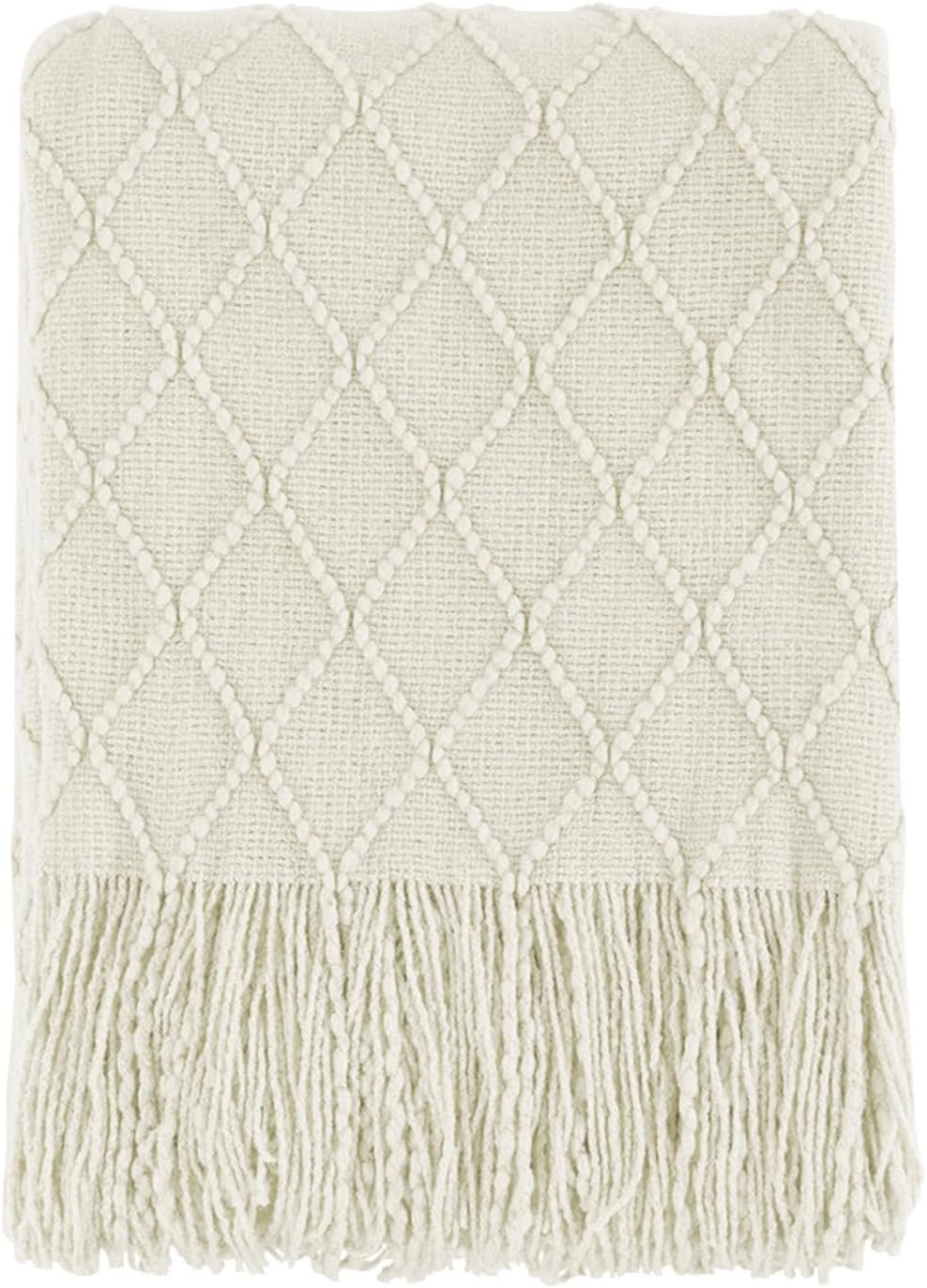 BOURINA Beige Throw Blanket 50×60 Inches Throw Textured Solid Soft Sofa Couch Decorative Knit Blanket