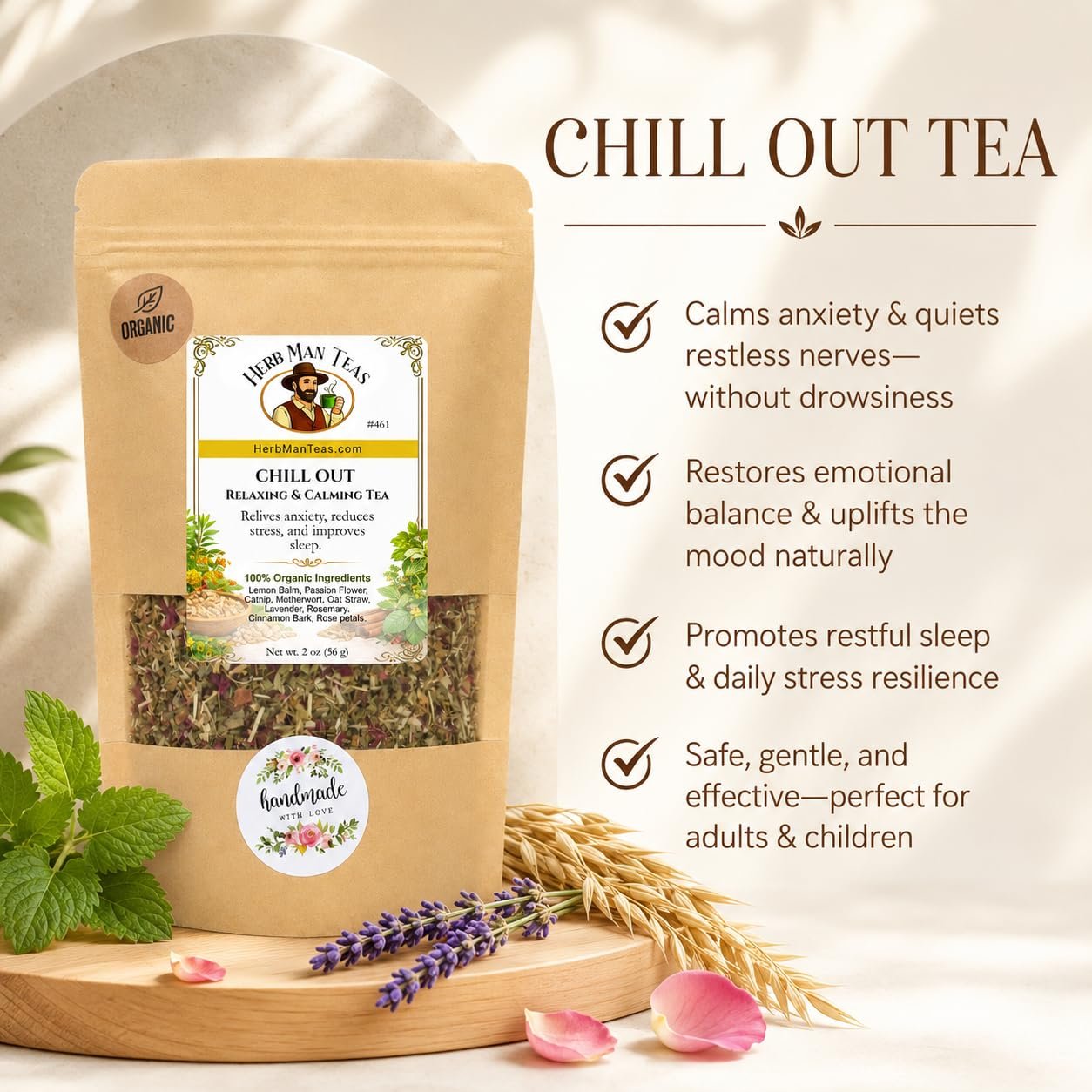RELAXING TEA – Calming Tea for Stress Relief, Calm & Relaxation – Chamomile Herbal Blend with Lavender & Passion Flower – Peaceful Mood Support – Organic Loose Leaf – Formulated by Master Herbalist