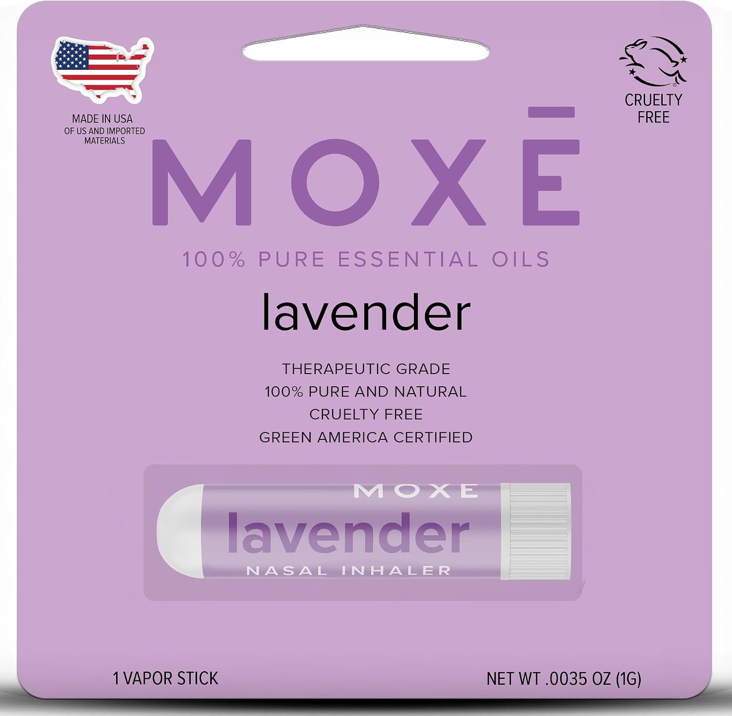 MOXE Lavender Essential Oil Nasal Inhaler, Therapeutic No-Mess Aromatherapy, Relaxation, Naturally Calming, Before Sleep Routine, Uplifts Mood, Pure and Undiluted (1 Pack)