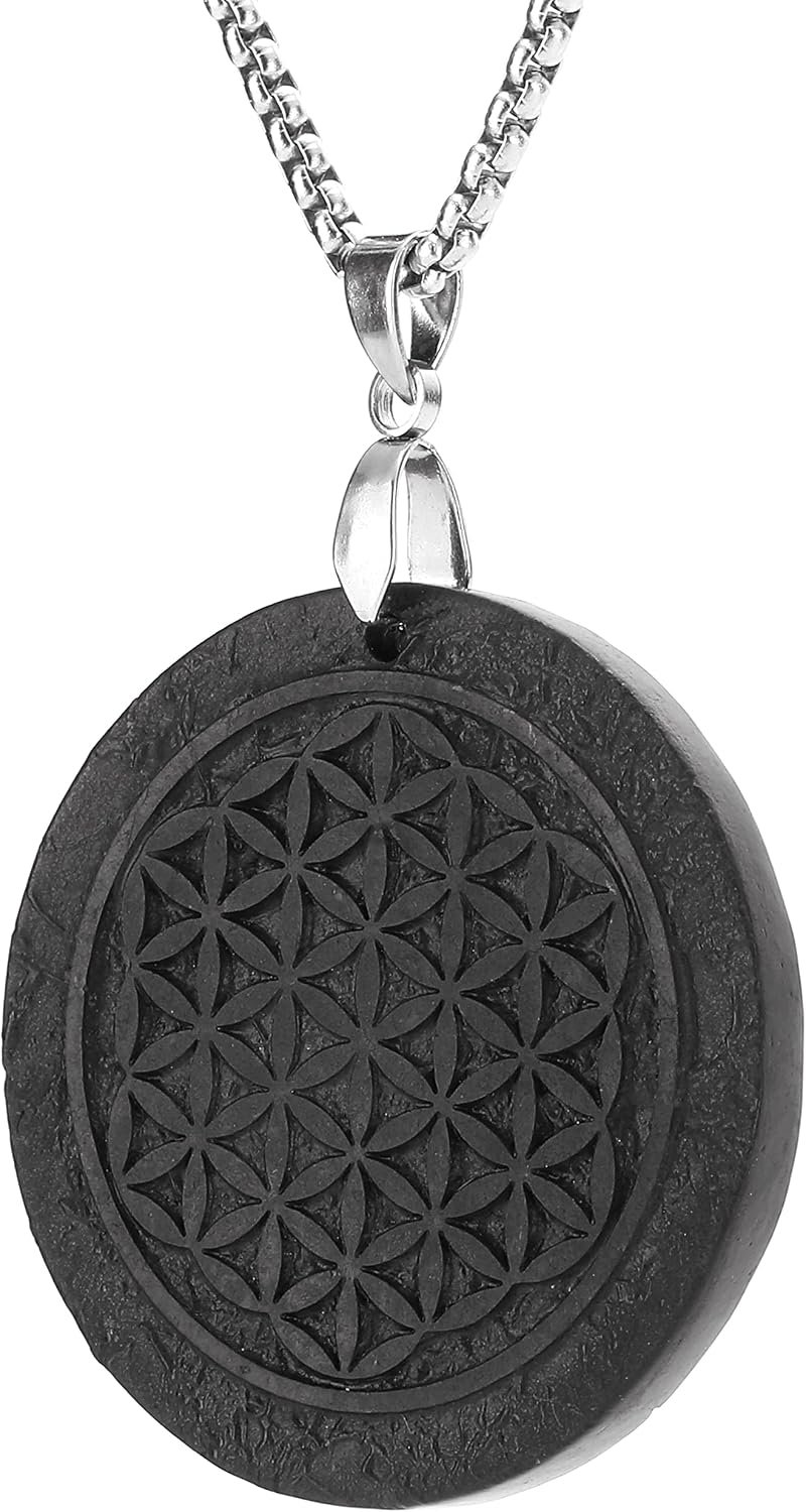 Shungite necklace flower of life shungite stone pendant necklace