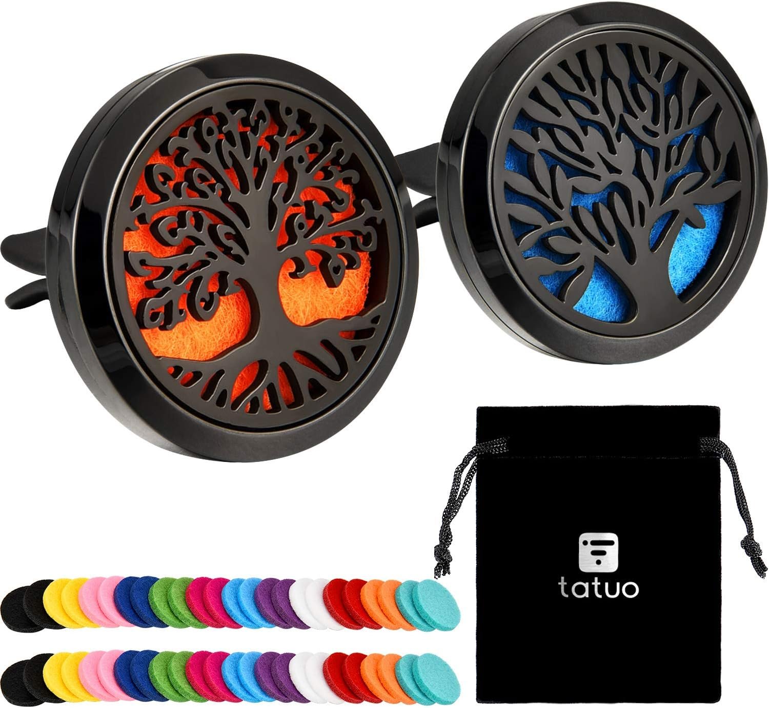 Tatuo 2 Pieces 316l Car Aromatherapy Essential Oil Diffuser Air Freshener Vent Clip with 48 Felt Pad Gift for Women Men Birthday Mother’s Day(Tree Patterns)