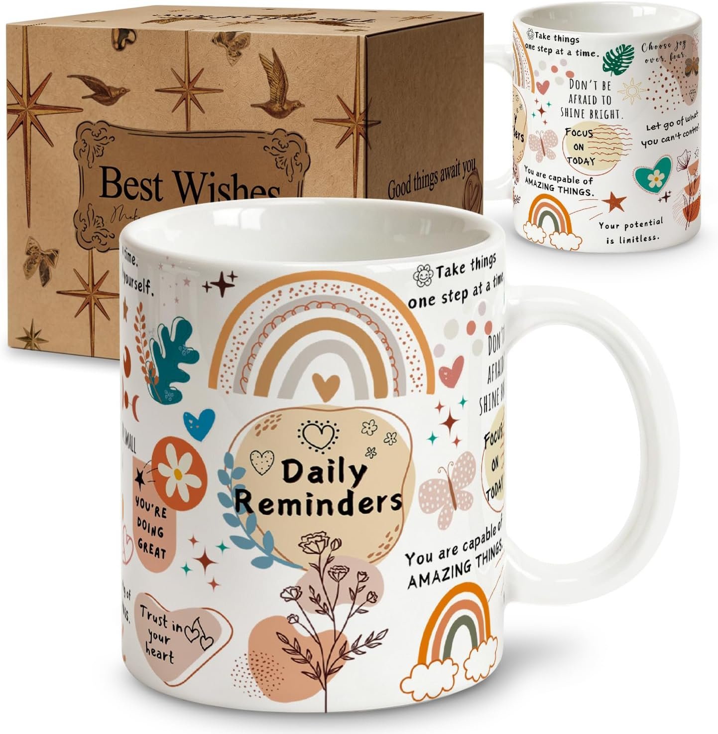 Daily Reminders Coffee Mug, Positive Affirmations Cup with Inspirational Quotes for Women Men Teens Friends Coworkers Students, Encouragement Gifts for Birthday Graduation Housewarming