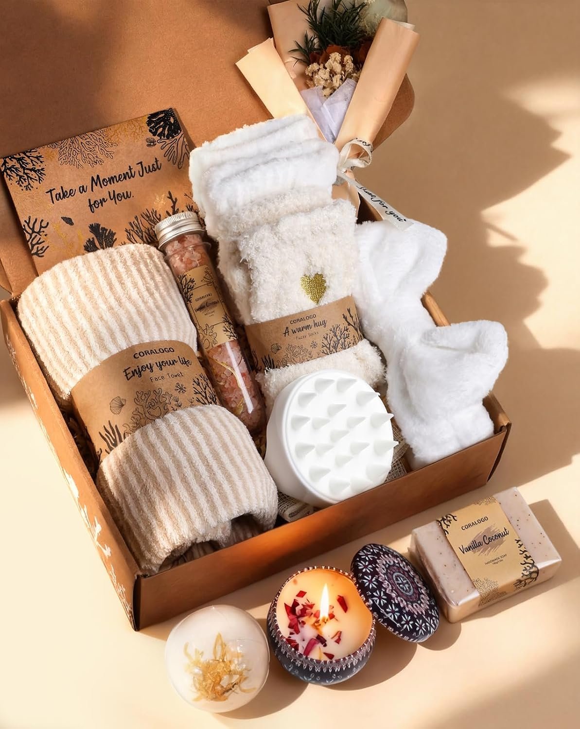Natural Spa Gift Baskets – Natural Pampering Spa Set, Self-Care Get Well Soon Thinking of You Basket,Thank You Gifts, Unique 11pcs Gift Set for Women Wife Mom Her Birthday