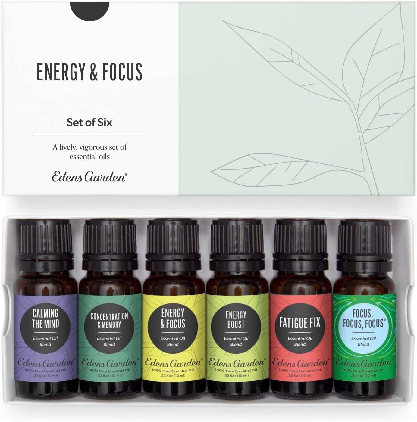 Edens Garden Energy & Focus Essential Oils 6 Set – 100% Pure Therapeutic Grade, Undiluted Blends For Clarity, Motivation & Mental Boost – No Fragrance Oil, Perfect For Diffuser & Office, 10 ml/ 6 Pack