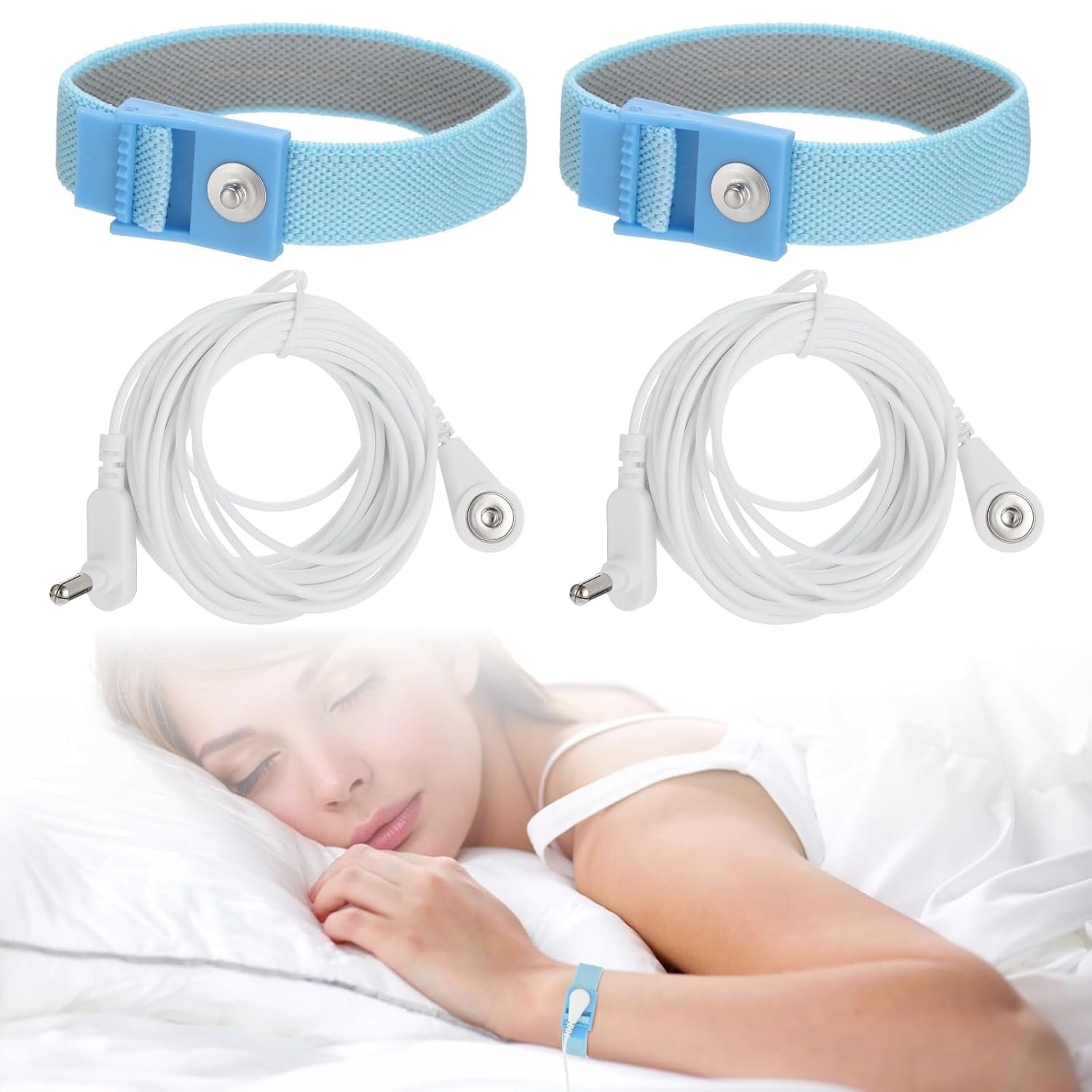 2 PCS Grounding Wrist Strap with 15 Ft Cord, Adjustable Anti Static Wristband Set, Earthing Wrist Strap for Indoor Use, Elastic Bracelet Compatible with Grounding Mats and Sheets
