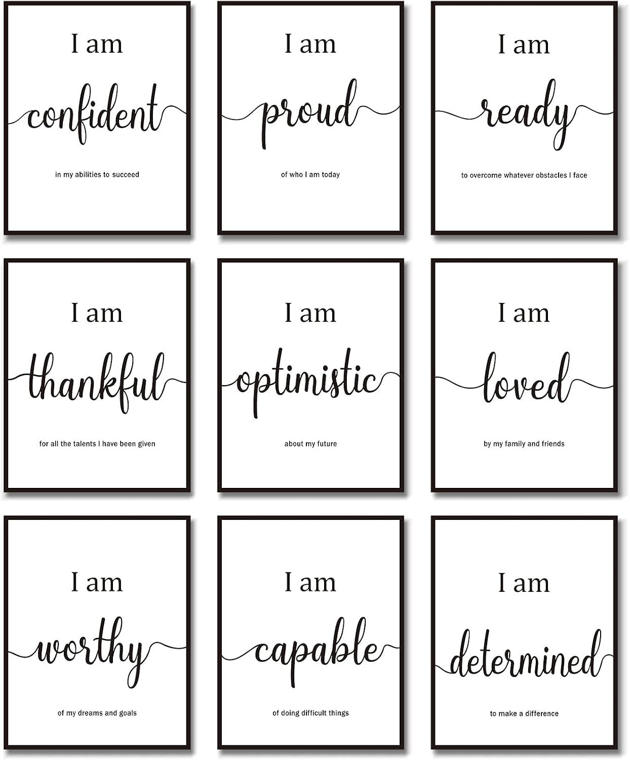 Outus 9 Pieces Inspirational Motivational Wall Art Positive Posters for Classroom Office Bulletin Board Bedroom Wall Decor, Daily Positive Affirmations Quotes Sayings for Adults Teens Men Women(White)