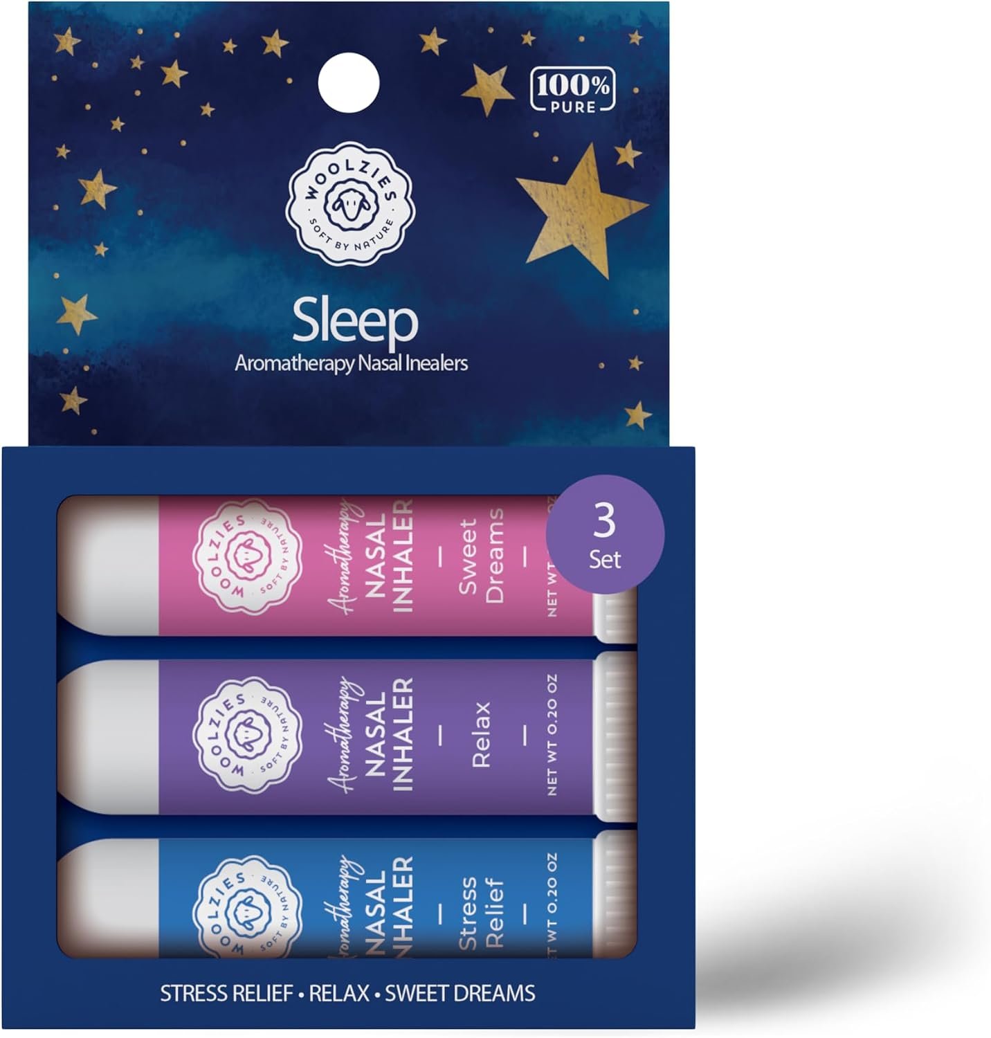Aromatherapy Nasal Inhaler Sticks Collection – All-Natural Wellness Kit | Made with Undiluted Essential Oil Blends for Overall Well-Being (3 Pack, Sleep)