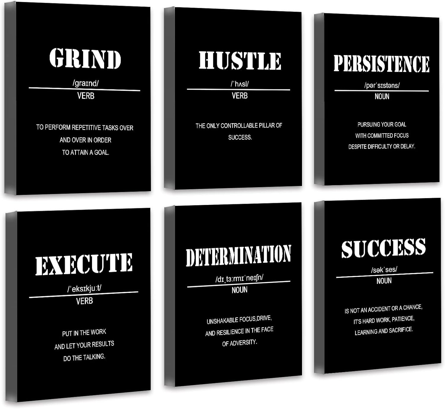 Drsoum Inspirational Office Wall Art – Motivational Quotes for Living Room – Encouraging Canvas Posters for Bedroom – Sayings for Wall Decor – 8” x10” x6 PCS (FRAMED)