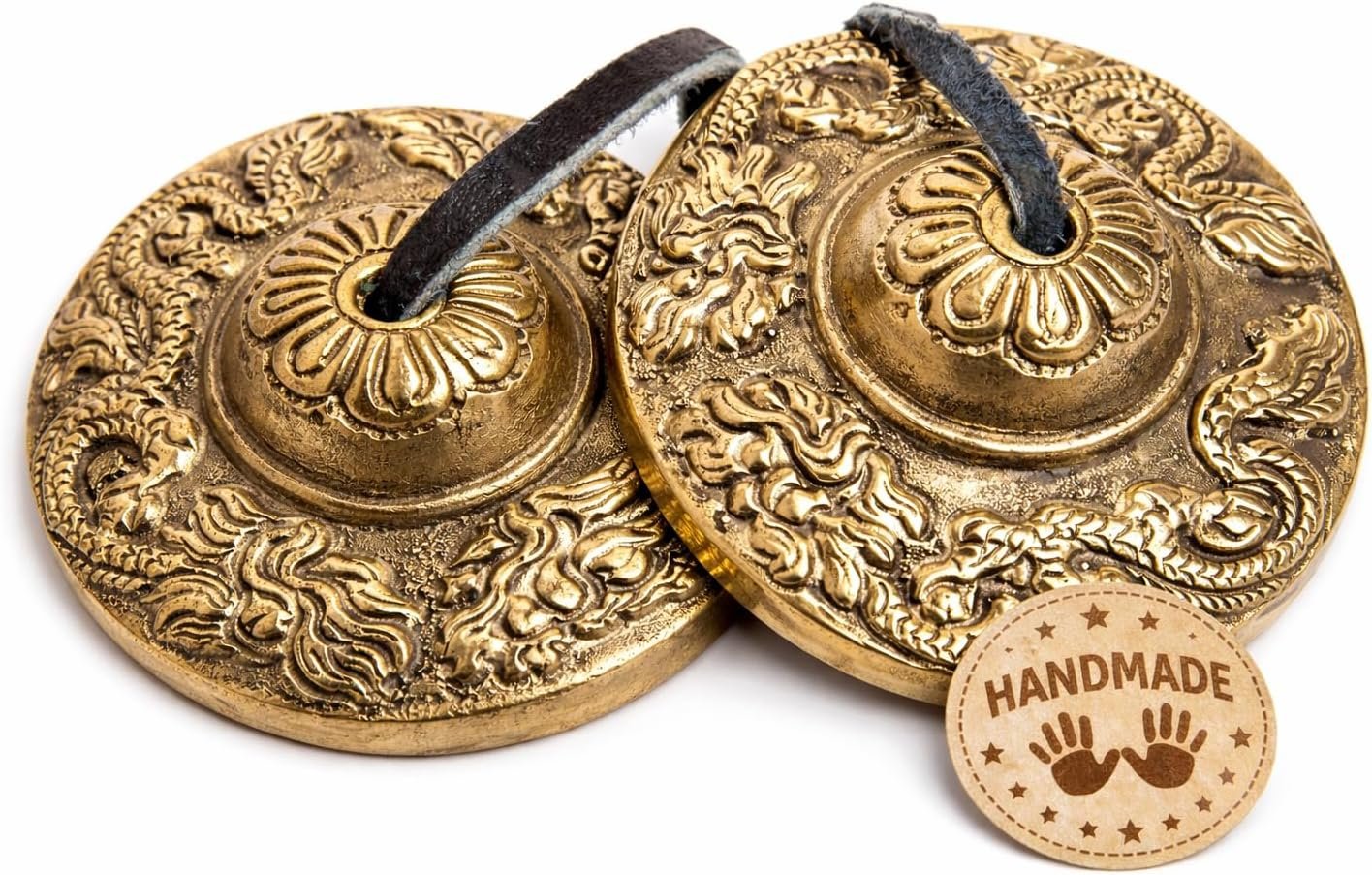 Tingsha Cymbals Bells – Easy To Play – Meditation Mindfulness Chime For Chakra Healing Sound Bath Dharma Gifts Handcrafted Tibetan By Himalayan Bazaar (Dragon Embossed)