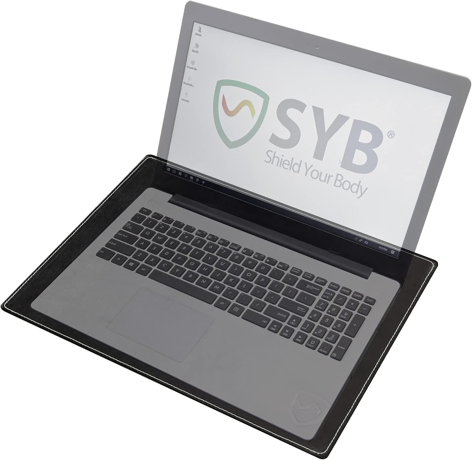 Shield Your Body – Laptop Lap Pad with SaferBody™, Anti Radiation Shield & Heat Shield Pad, EMF Blocker Laptop Pad for Up to 14in.Wide Device (13.8 x 10.7 inches), Jet Black PU Leather Color