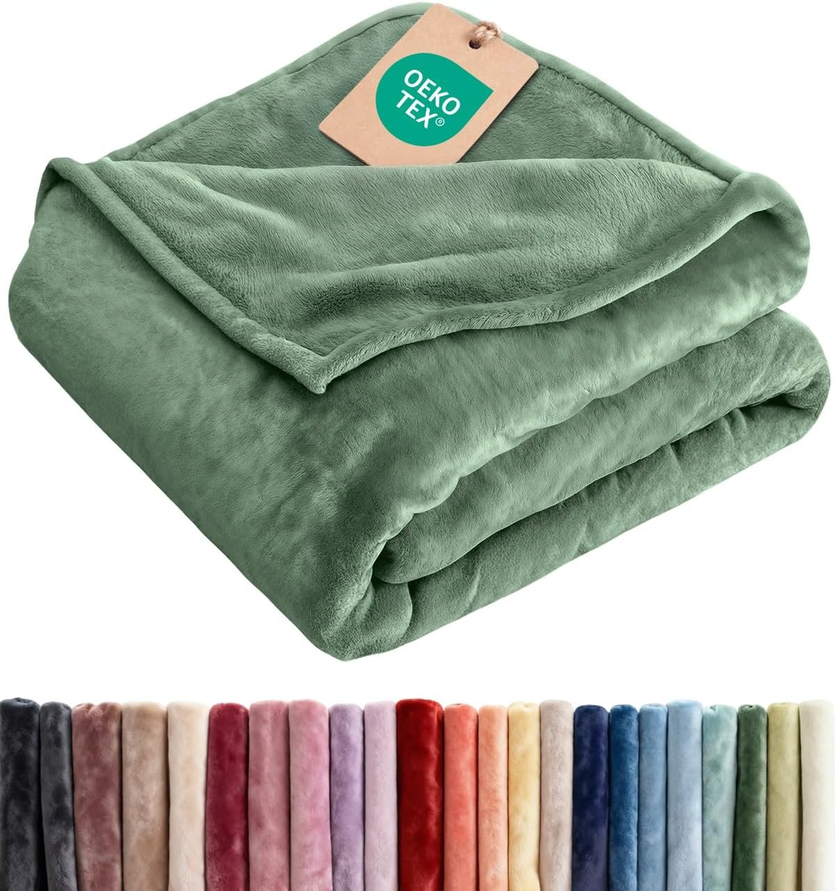 Ultra Soft Fleece Blanket Queen Size – Flannel Fleece Luxury Queen Blanket – Lightweight for Couch Bed Chair – Thick, Warm and Breathable – All Season Cozy Anti-Static Microplush Bedding, Sage Green