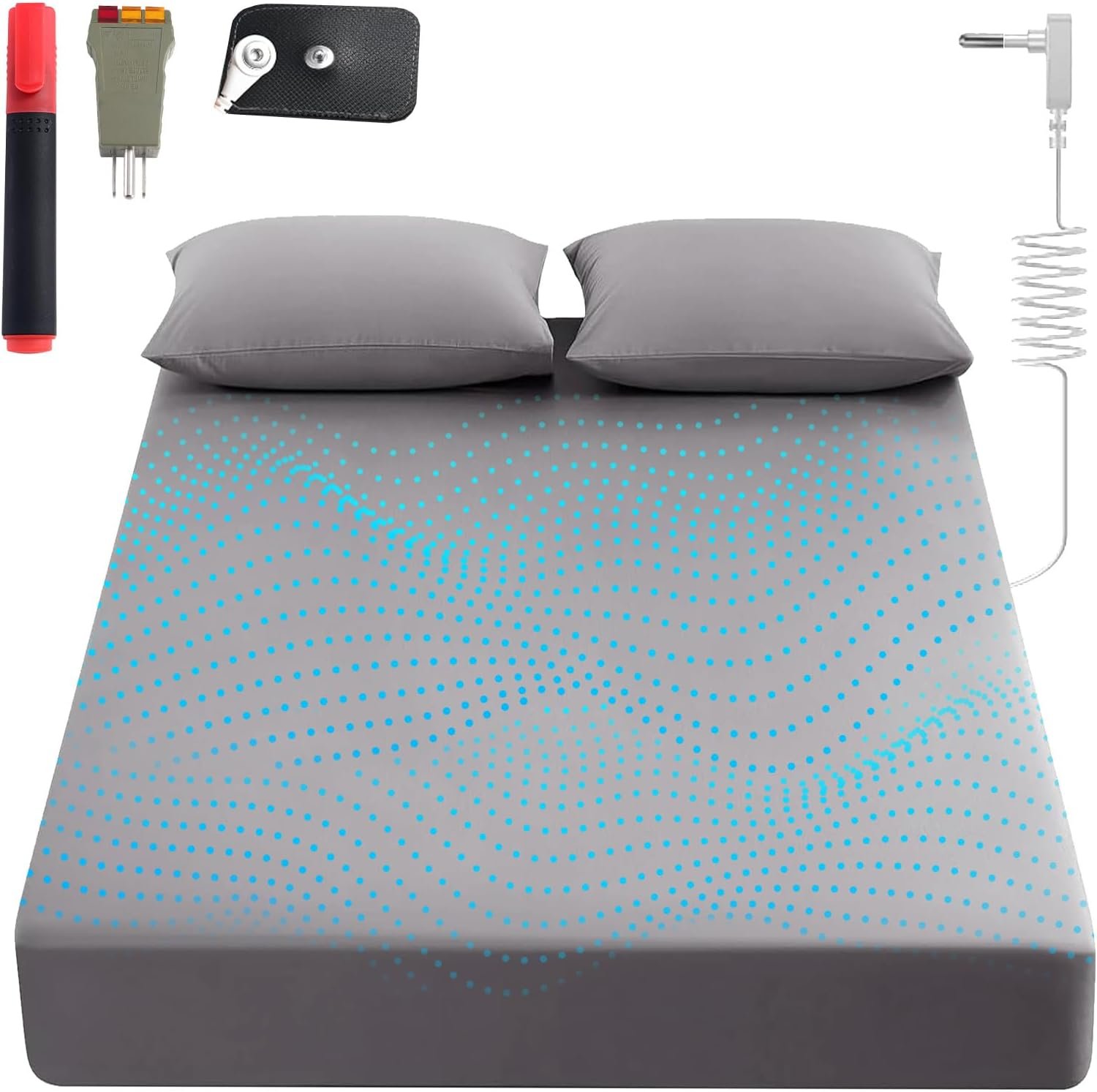 Grounding Sheets King, 90% Organic Cotton+ 10% Pure Silver Fiber,Grounded Bed Sheet Kit, Deep Pocket Grounded Bed Sheet, Relieves Pain – Used for Healthy Sleep Therapy (Gray, King)
