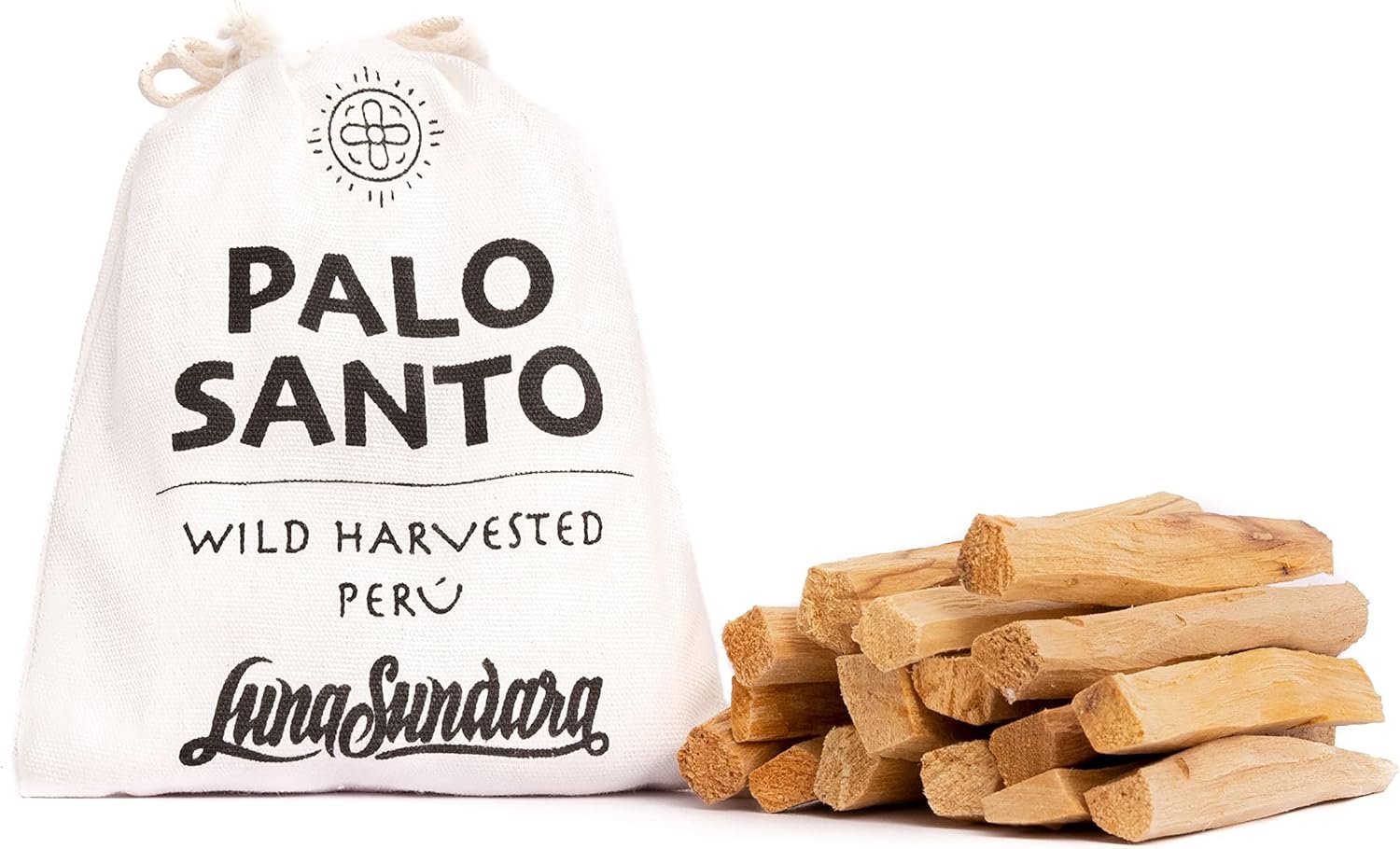 Luna Sundara Palo Santo Sticks, 100g Peruvian Smudging Wood | Sustainably harvested Bursera graveolens palo santo wood for meditation, cleansing, smudging, and rituals.