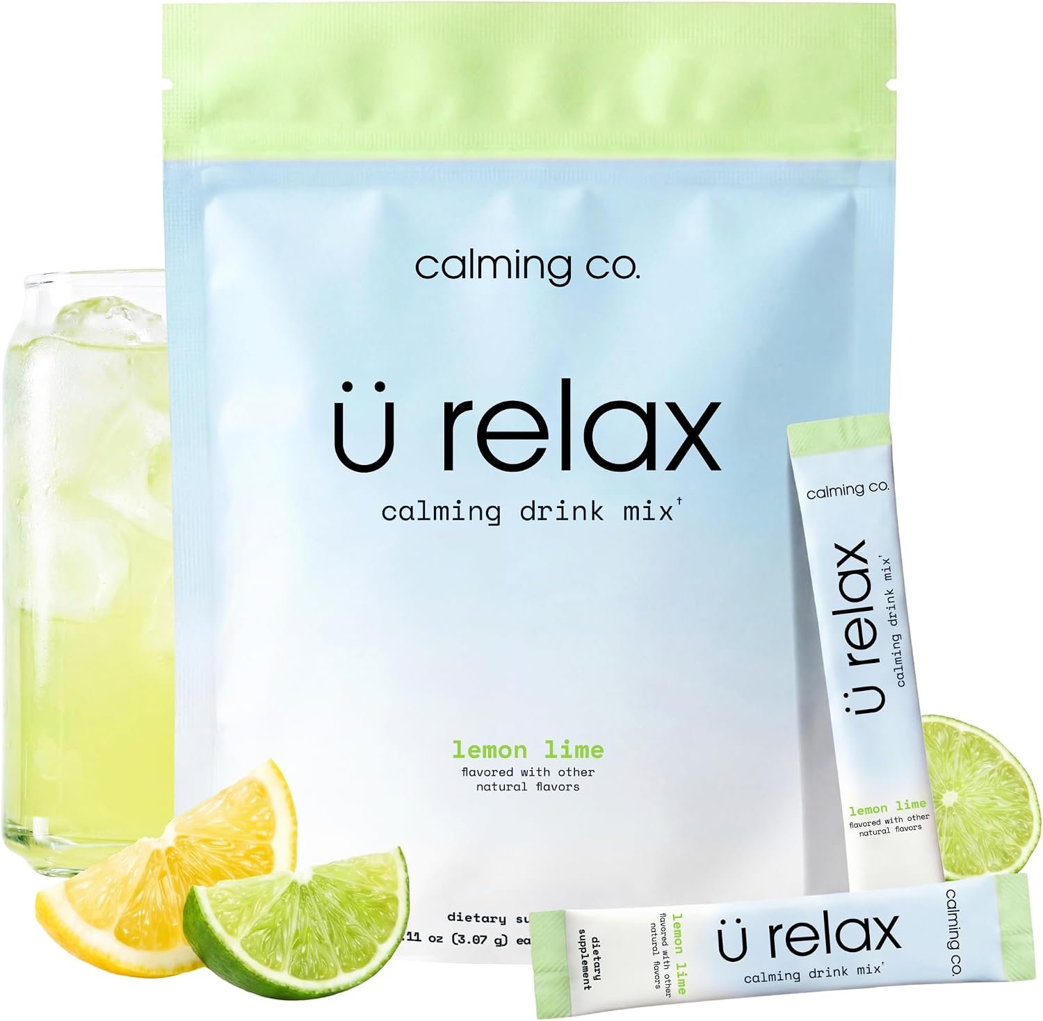 Ü Relax 2.0 Powder Drink Mix, Lemon Lime, Ashwagandha & L-Theanine, Adaptogens, Cortisol, Sleep Aid, Ready-to-Mix, Sugar Free, Zero Calorie, 20 Stick Packs