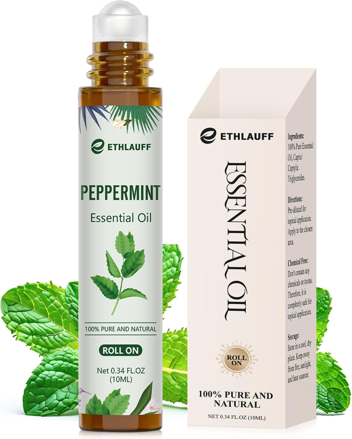 Peppermint Essential Oil Roll On, Natural Aromatherapy Oil Blend Roller with Fresh Minty Aroma – Headache, Stress Relief, Self Care Gifts for Women