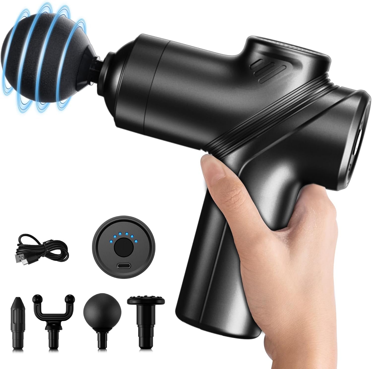 LEERCON Massage Gun Deep Tissue, Silent Motor and Portable Massage Gun with 4 Interchangeable Heads for Deep Muscle Relief and Relaxation, Relax Gift, Black