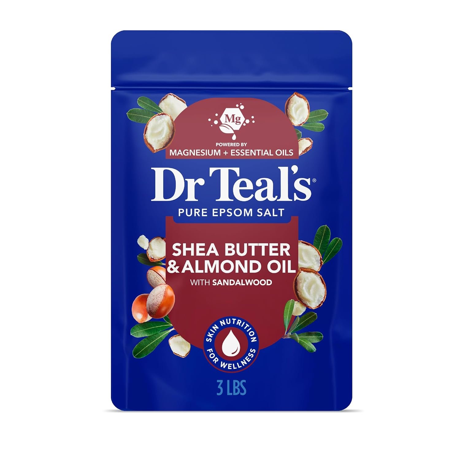 Dr Teal’s Epsom Salt Magnesium Soak, Soften & Moisturize with Shea Butter & Almond Oil, 3 lbs