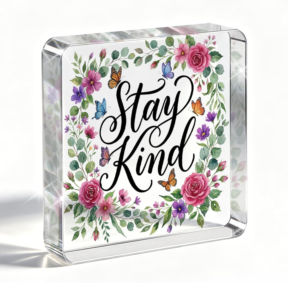 Inspirational Quotes Desk Decor, Floral Acrylic Sign, Positive Affirmations Office Desk Accessories Table Decor for Home Bedroom Living Room Decoration, Funny Gifts for Women Bride Wedding 4×4”