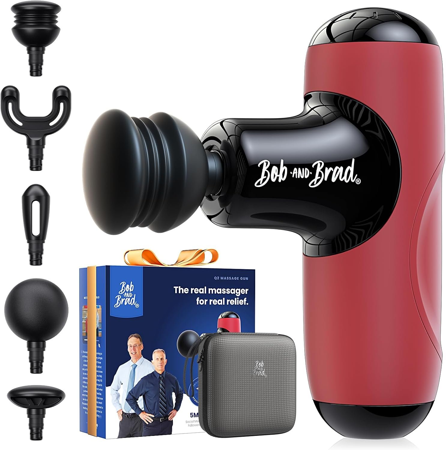 BOB AND BRAD Q2 Mini Massage Gun for Women – Portable Muscle Pain Relief, Powerful Deep Tissue Percussion Massager, Ultra Quiet Handheld Massager, Designed for Travel – Red