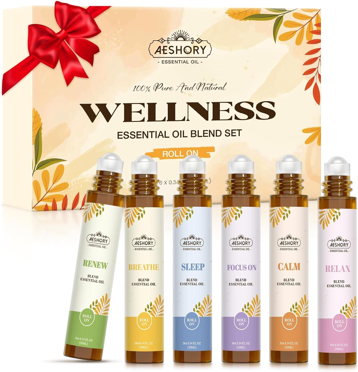 Essential Oils Roll On Set,Gifts for Women & Men (Calm, Relax, Breathe, Focus on, Sleep, Renew), Natural Aromatherapy Oil Blend Kit with Roller Ball for Massage, Body Skin Care, Relaxation Gift