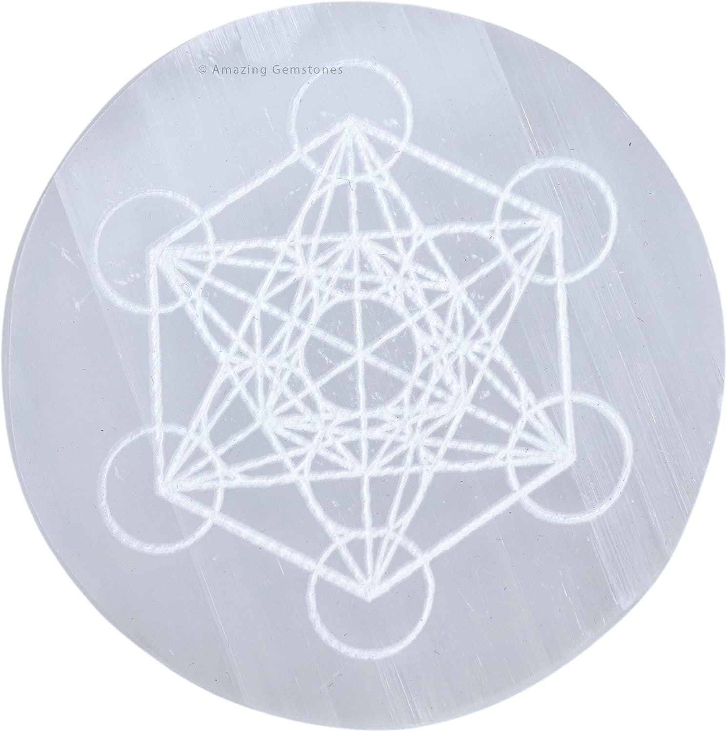 Amazing Gemstone Selenite Crystal Charging Plate For Crystals And Healing Stones, 3″ Selenite Crystal Plate Engraved Metatron Coaster For Home, Office Table Decor (Selenite Round Disc)