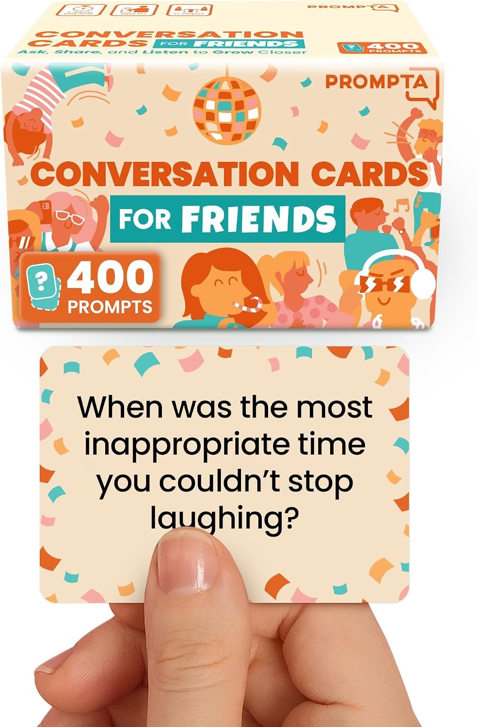 400 Conversation Cards for Friends – Funny Get to Know You Game With Open-Ended Questions to Spark Laughter, Stories, and Deeper Friendships – Great for Game Night and Hangouts – 2.5″ x 1.75″ Cards
