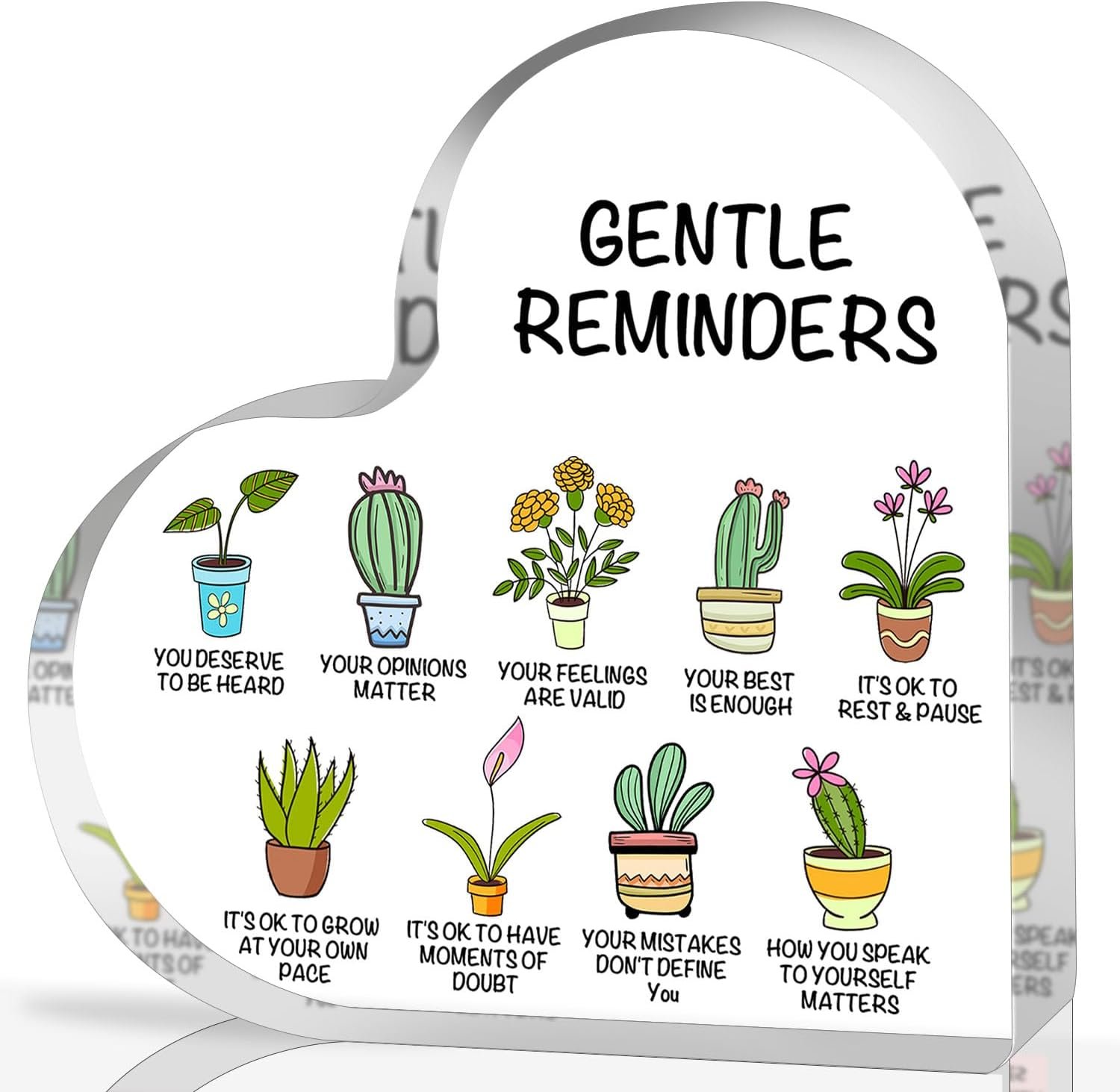 Gentle Reminders Decor, Positive Affirmations Desktop Art Decorations for Home Therapy Office School Counselling Office Mental Health Awareness Gifts