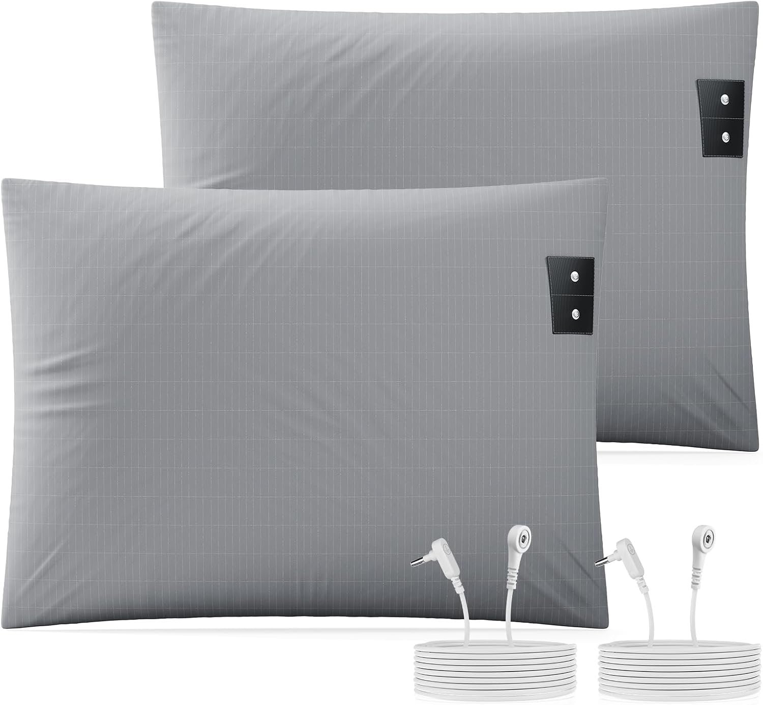 Grounding Pillowcase 2 Pack, Conductive Grounding Pillowcase with 10% Silver Fiber, Soft, Skin-Friendly Fabric for Static Release, 20×30 Inch, Gray