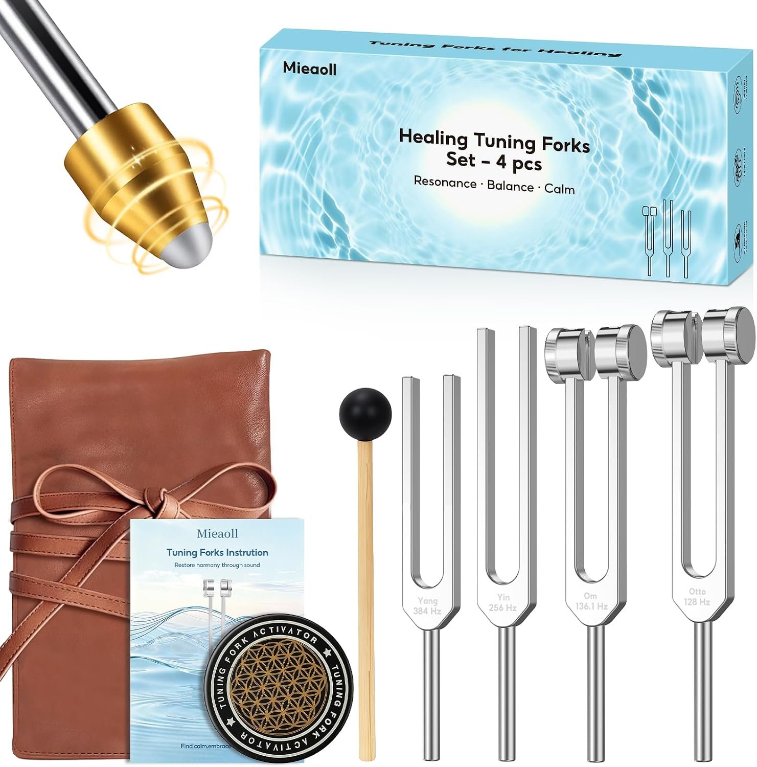Tuning Forks for Healing, 128Hz 136Hz 256Hz 384Hz Tuning Fork Set for Meditation, Yoga and Chakra Energy Therapy, Perfect Healing Gift for Mom or Girlfriend on Mother’s Day, Birthday