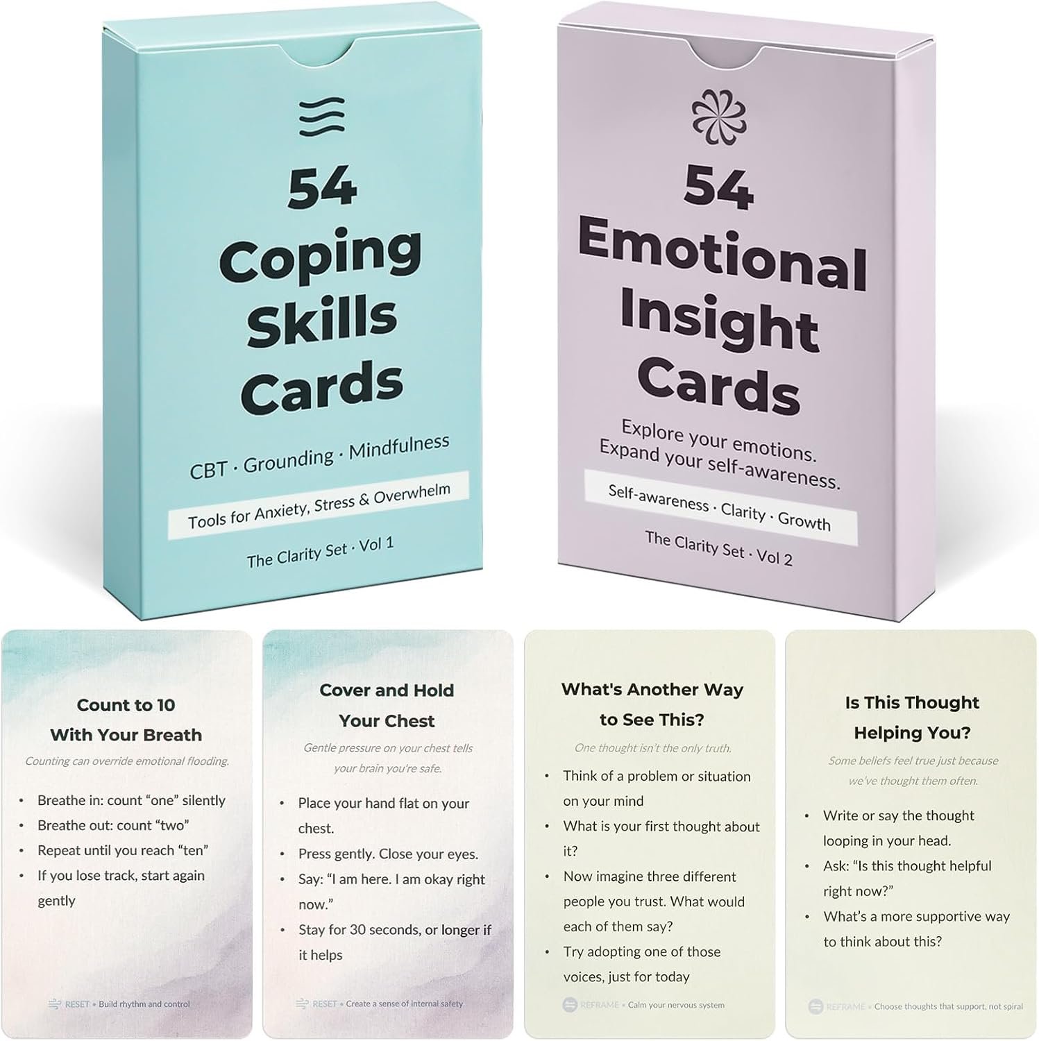 108 Mindfulness Cards for Coping Skills & Mind Brain Emotional Insight Cards – Somatic Therapy for Stress Relief & Anxiety – CBT, Grounding, Self Care Techniques for Teens | Adults | Therapists