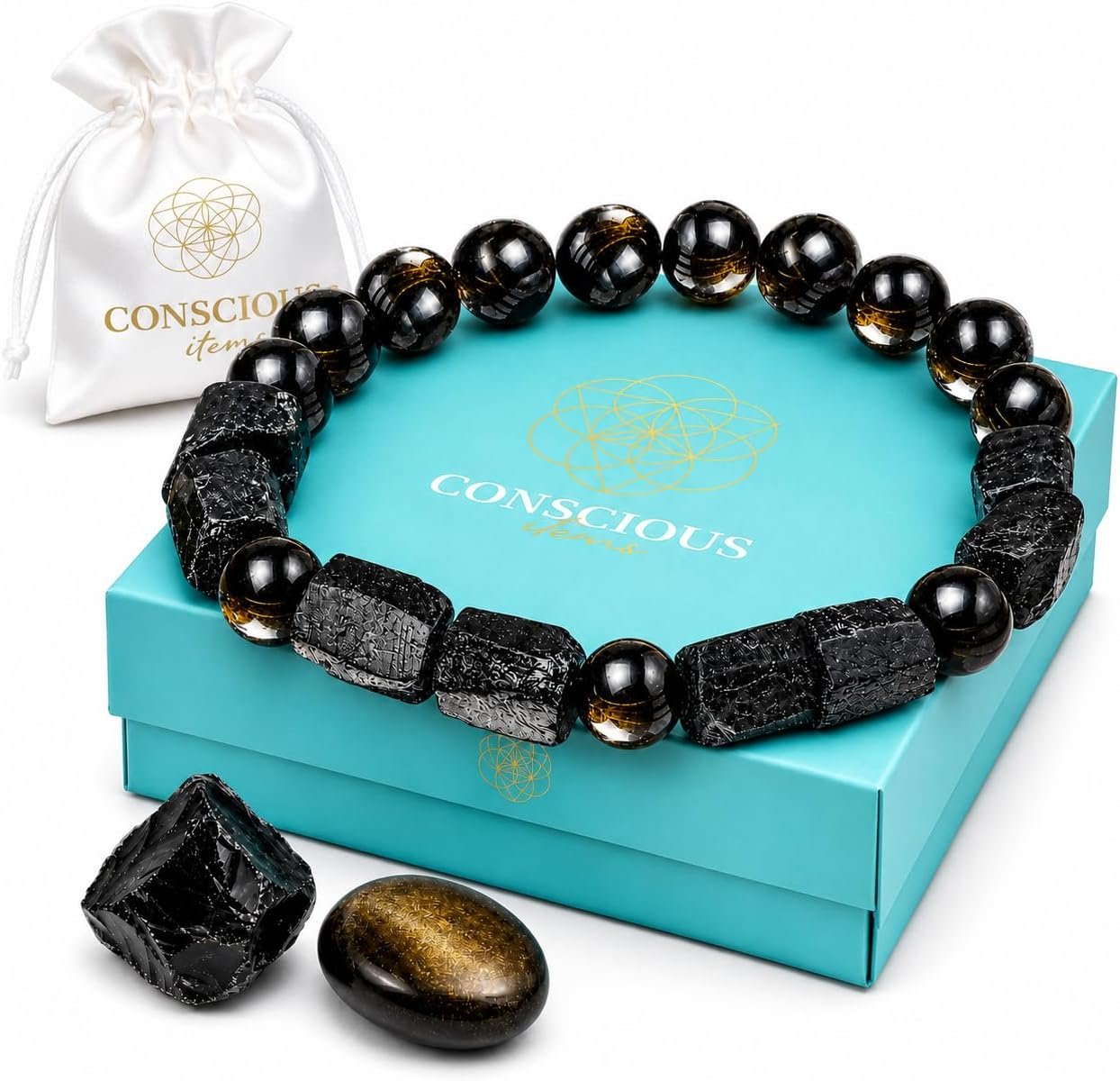 Conscious Items Protection Bracelets for Women & Men, Healing Crystal Bracelet with Natural Stones for Energy Shielding, Grounding, Stress, & Negative Energy Protection