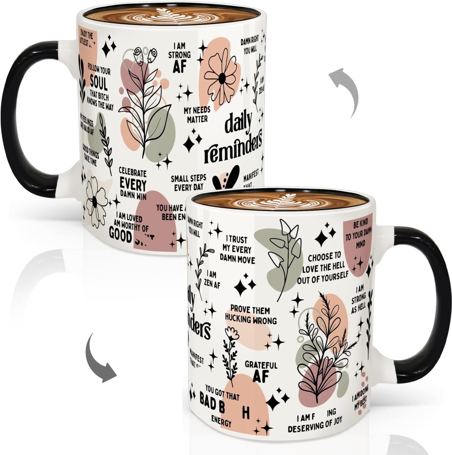 Daily Reminders Mug, Personalized Daily Affirmations Coffee Mug, Mental Health, Best Friend Gift, Daily Affirmations Gifts for Mom Aunt Birthday Mother’s Day Christmas