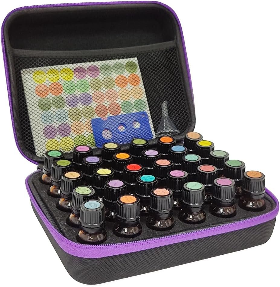 30 Bottle EVA Essential Oils Organizer – Holds 5ml, 10ml, 15ml Bottles, Storage Holder Carrying Case, Traveling Bag with Foam Insert