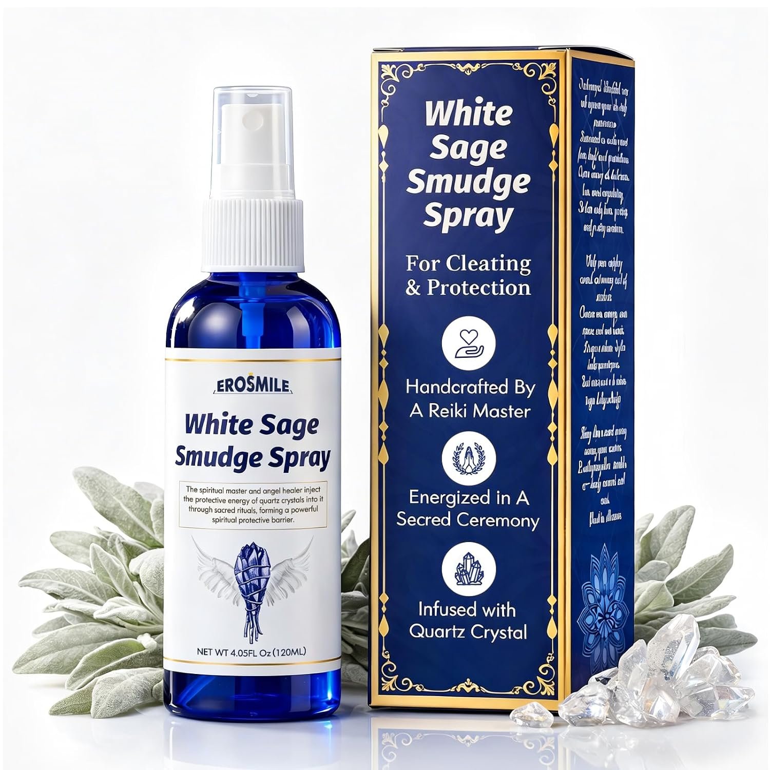 White Sage Smudge Spray for Energy Cleansing, Aura Protection & Home Reset, Smokeless Sage Mist for Meditation, Relaxation & Space Clearing – 4.05 Oz