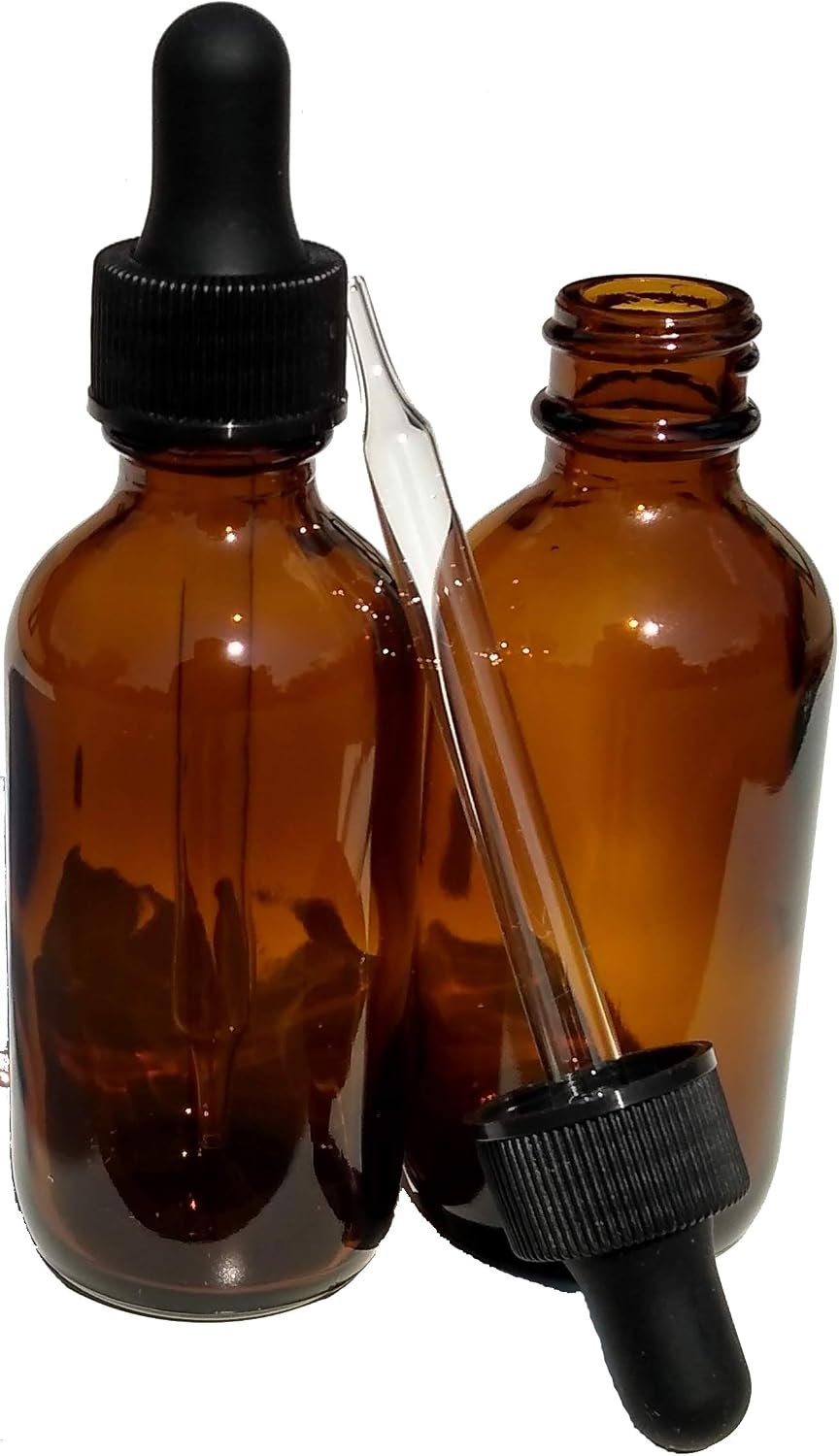 Dropper Stop® 2oz Amber Glass Dropper Bottles (60mL) with Tapered Glass Droppers – Pack of 2