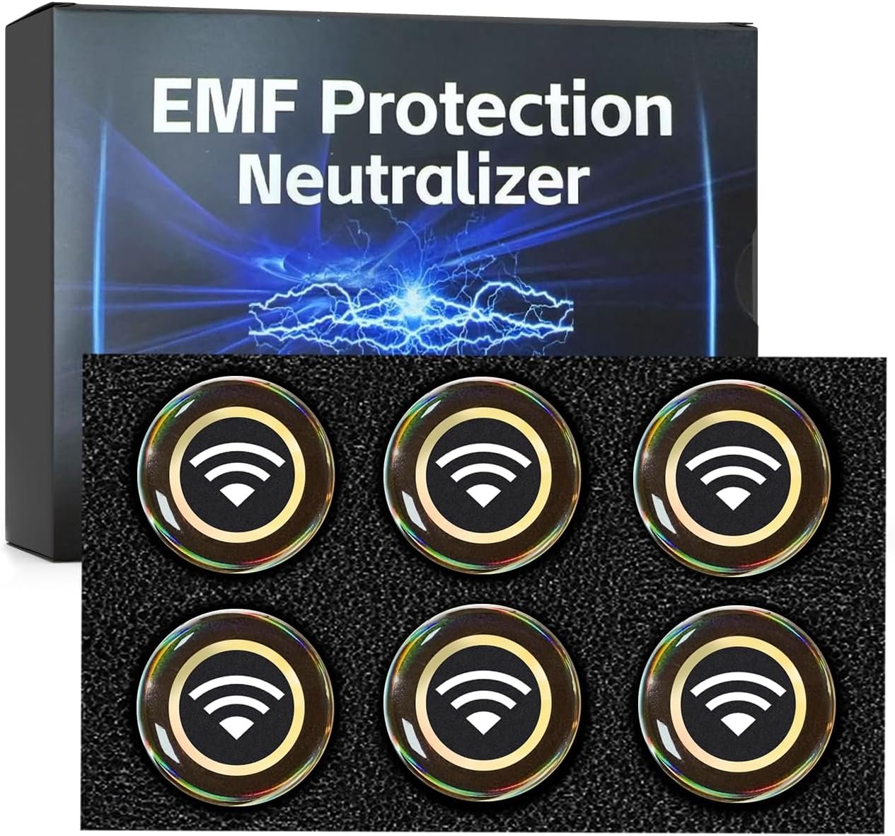 6 Pieces Blocker Protection Neutralizers Stickers for Cell Phones Tablets Laptops Computer WiFi Printer TV Electronic Devices Black