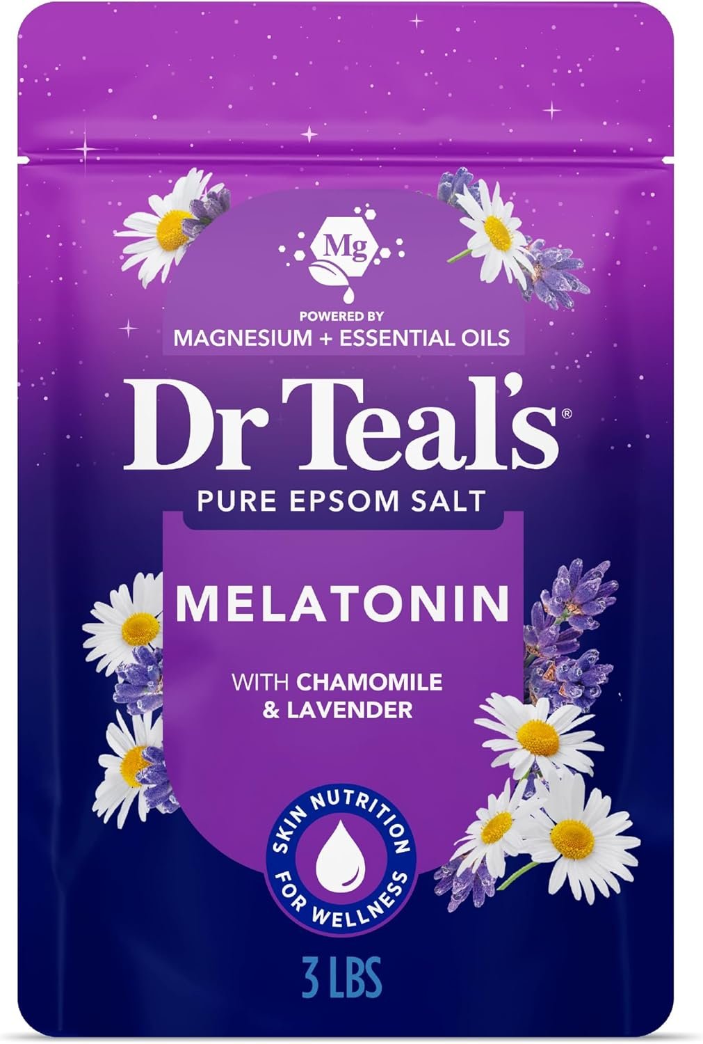 Dr Teal’s Epsom Salt Magnesium Soak, Sleep Blend with Melatonin, Lavender & Chamomile Essential Oils, 3 lbs