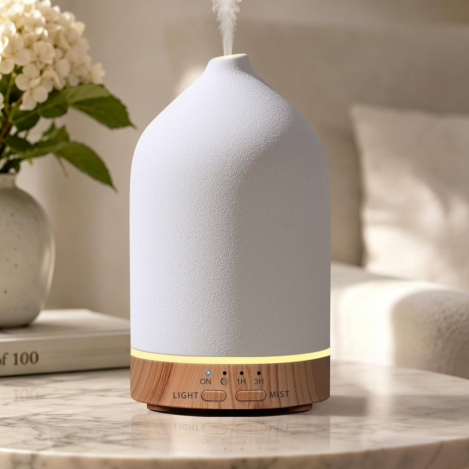 URPOWER 180ML Ceramic Essential Oil Diffuser, Ultrasonic Aromatherapy Diffuser with 7-Color Lights, Auto Shut-Off, Quiet Oil Diffuser for Bedroom, Home Office