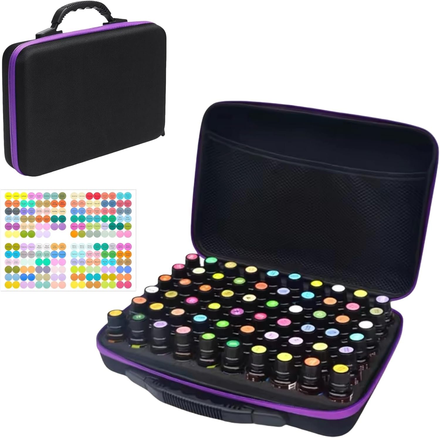 BLIRITEL 60 Bottles EVA Essential Oils Organizer, Hard Shell Essential Oil Storage Carrying Case, Essential Oils Holder Traveling Bag with Foam Insert, Holds 5ml,10ml,15ml Essential Oils (Purple)