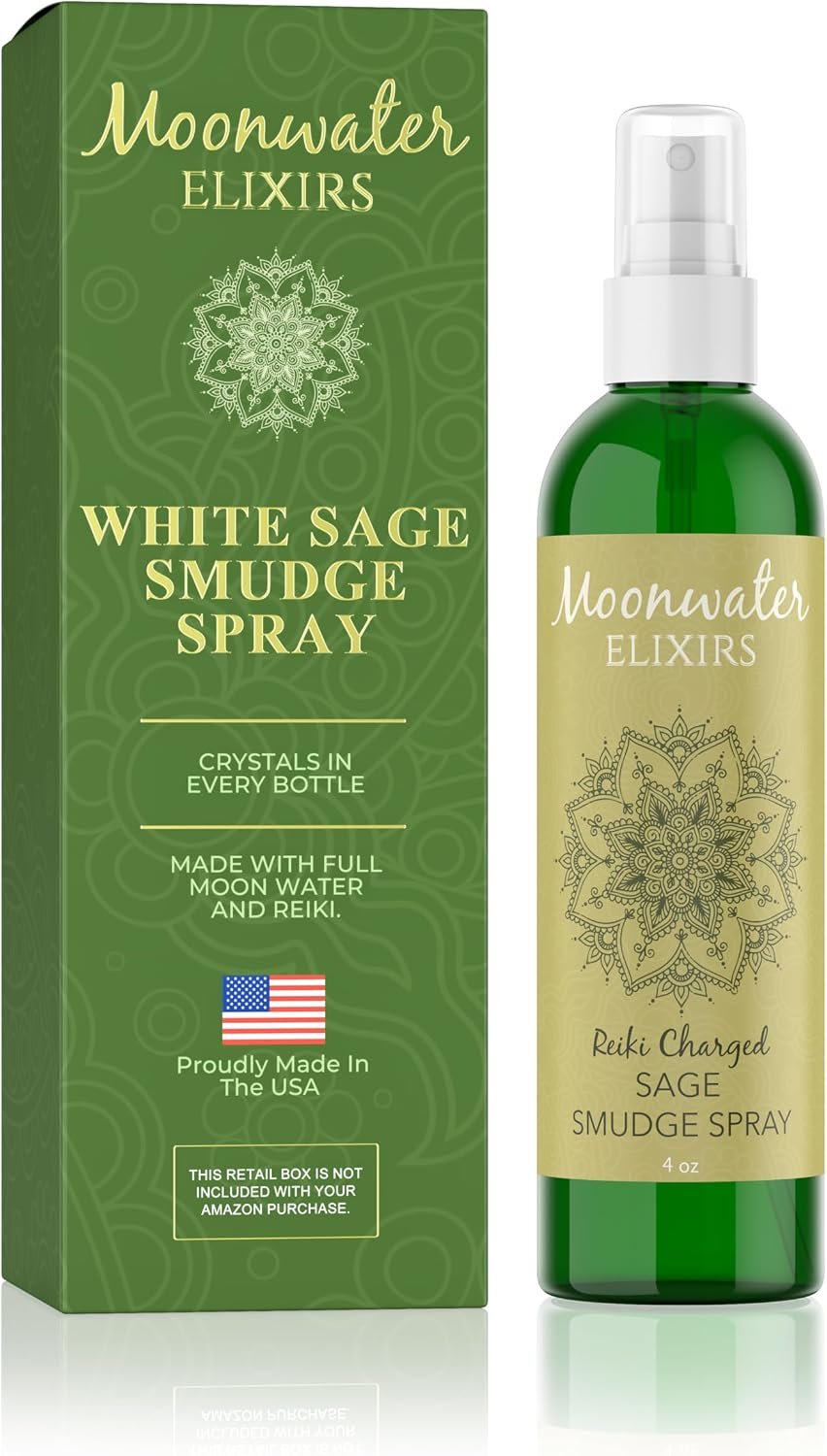 White Sage Smudge Spray for Spiritual Cleansing & Aura Protection, Sage Mist for Cleansing Negative Energy & Protection, Home & Meditation, Clear Quartz Reiki Energized Aromatherapy Room Spray – 4oz