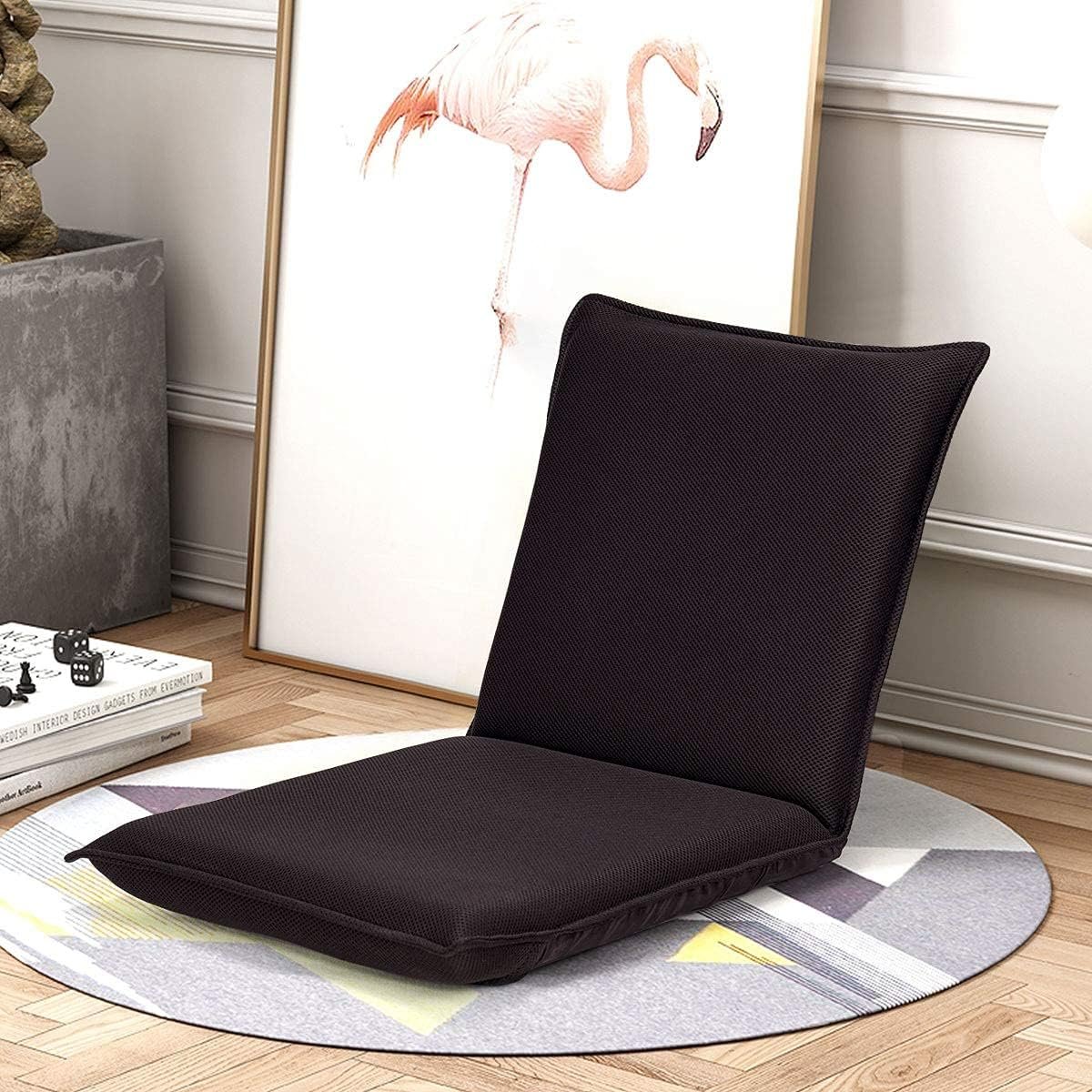 BestComfort Folding Floor Chair 6-Position Adjustable Meditation Chair Video Gaming Chair with Back Support for Reading TV Watching, Portable Floor Seat Lounge Sofa Chair for Kids Teens Adult, Coffee