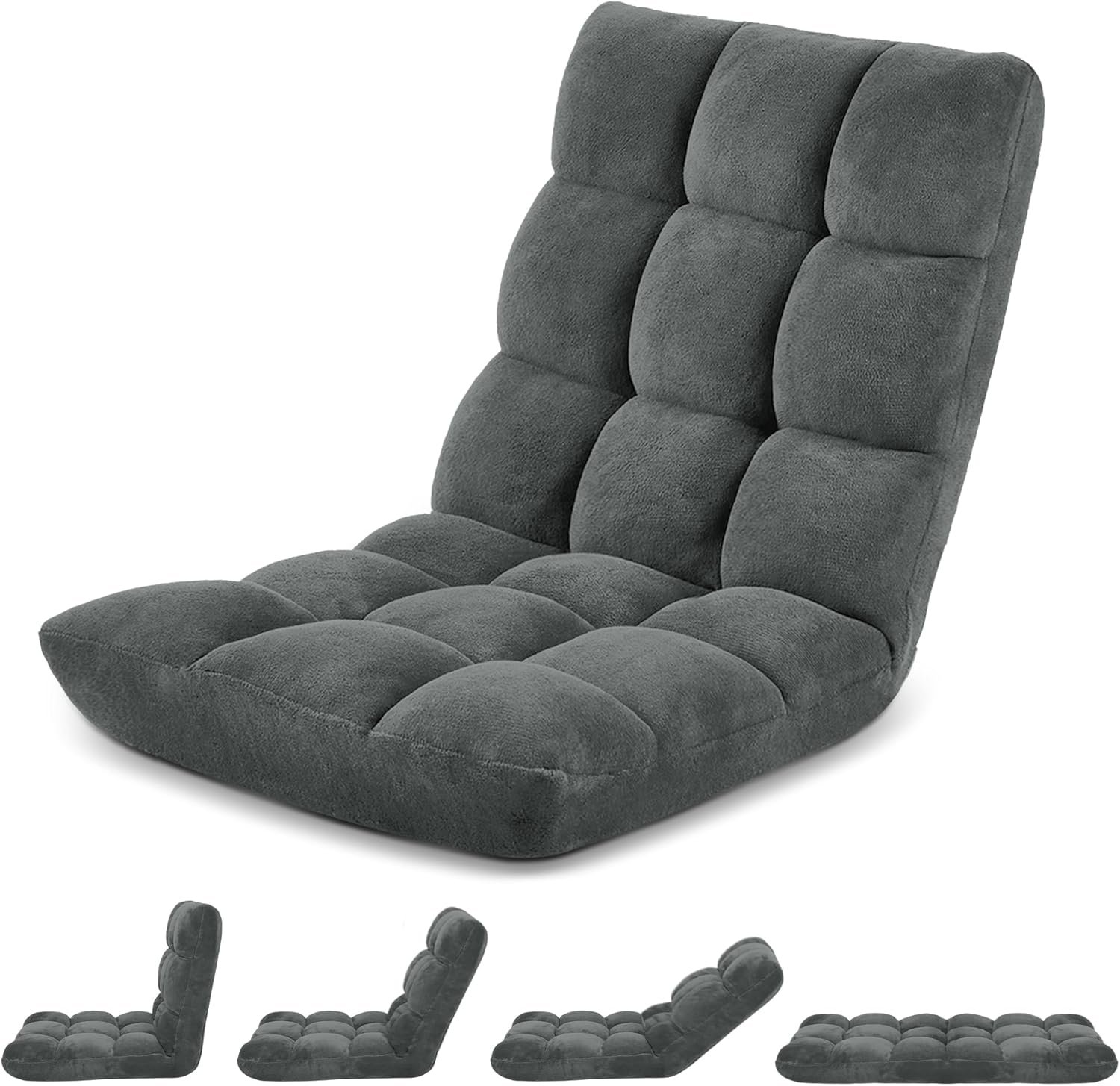 Murago Floor Chair with Back Support, 14 Adjustable Position Floor Chair | Japanese Meditation Folding Floor Seating, Gaming Chair Recliner with Comfy Cushion, for Adults, Living Room