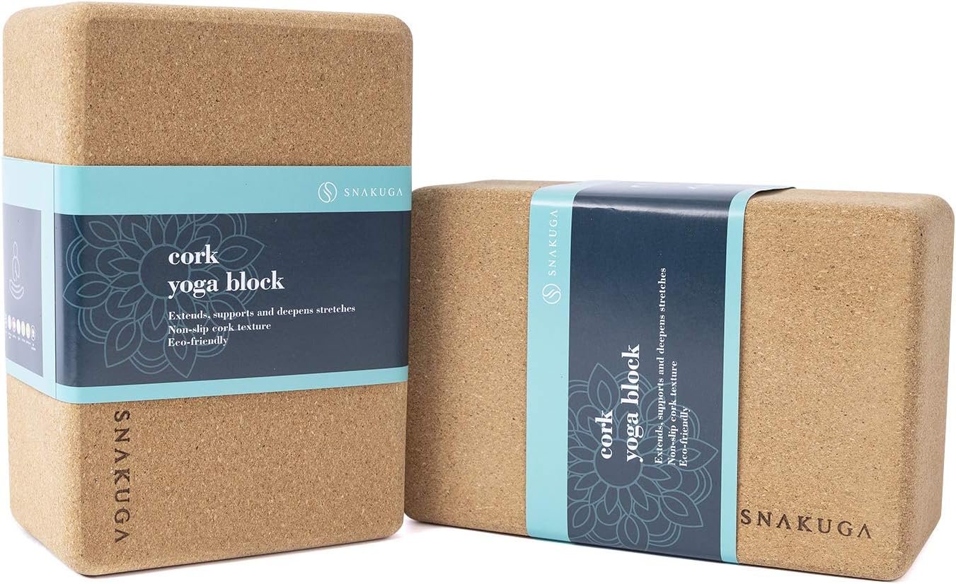 Cork Yoga Block 2 Pack for Pilates, 4” or 3” Non-Slip & High Density Blocks for Meditation, Fitness and Stretching, Supportive and Flexibility Brick for Improve Poses Balance