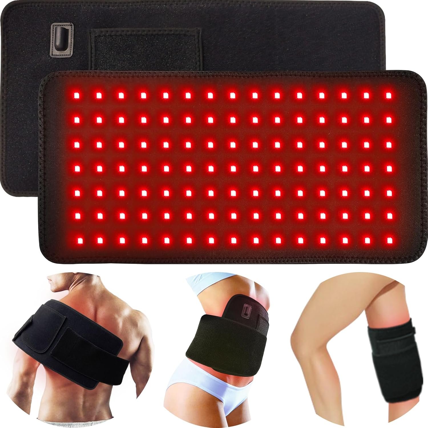 Red Light Therapy Pad for Body Back Knee Shoulder Hands Feet Portable 660nm 850nm Home Use 3 Chips in 1 Infrared Wrap Belt Gift for Women Men (Corded)