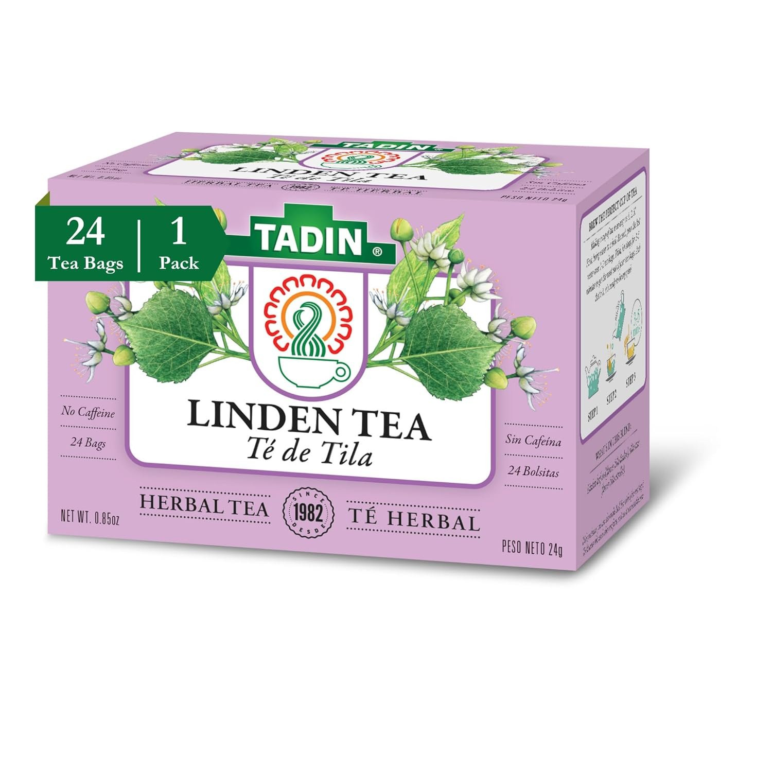 Tadin Linden Tea, Herbal Tea, Caffeine Free, 24 Tea Bags Per Box, Pack of 1