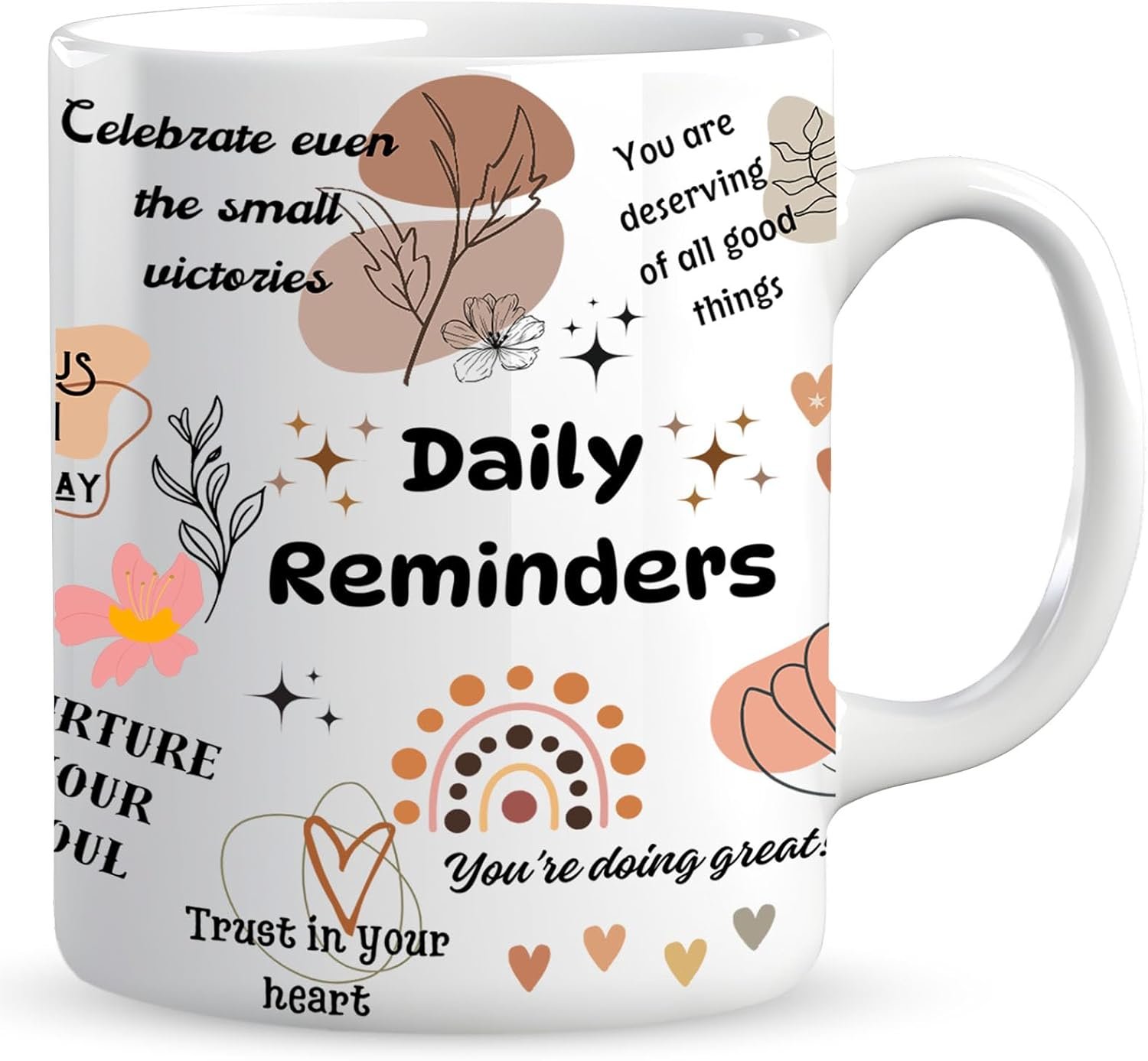 Daily Reminders Mug,Mental HealthCoffee Cup,Positive Quotes Daily Motivation Inspirational,Ceramic Mugs for Women and Men,Modern Coffee Lover Gift,Warm Reminder Gifts for Friends,Mom,Sister,Coworker