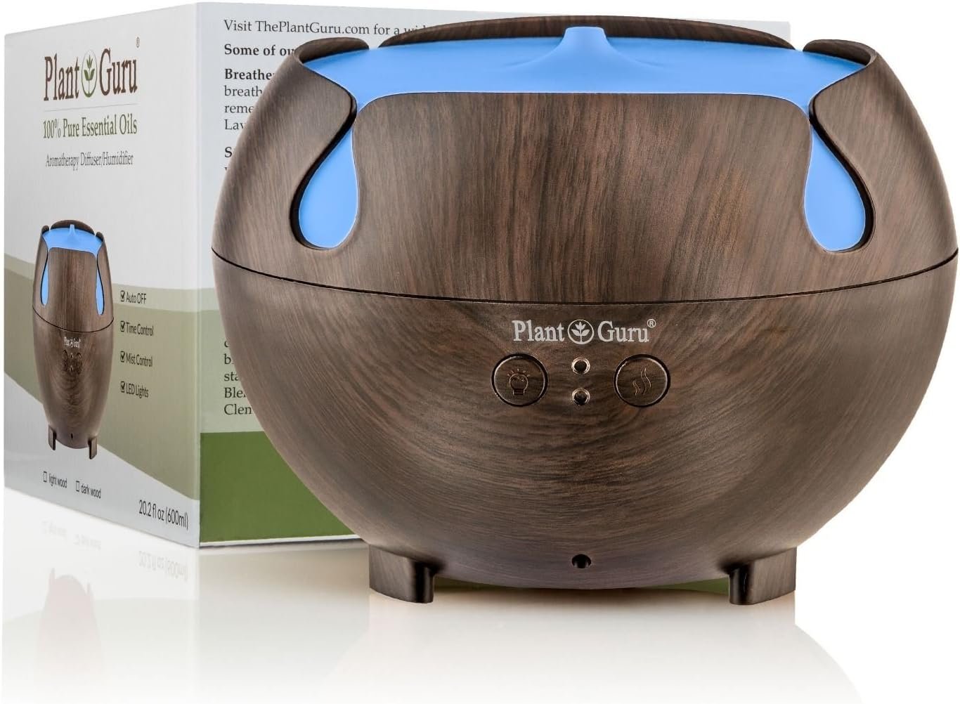 Essential Oil Ultrasonic Diffuser 600 ml. Dark Wood Grain, Auto Shut-Off, 7 Color LED Lights. for Aromatherapy in Any Room At Home, Livingroom, Kitchen, Bedroom, Bathroom or Office