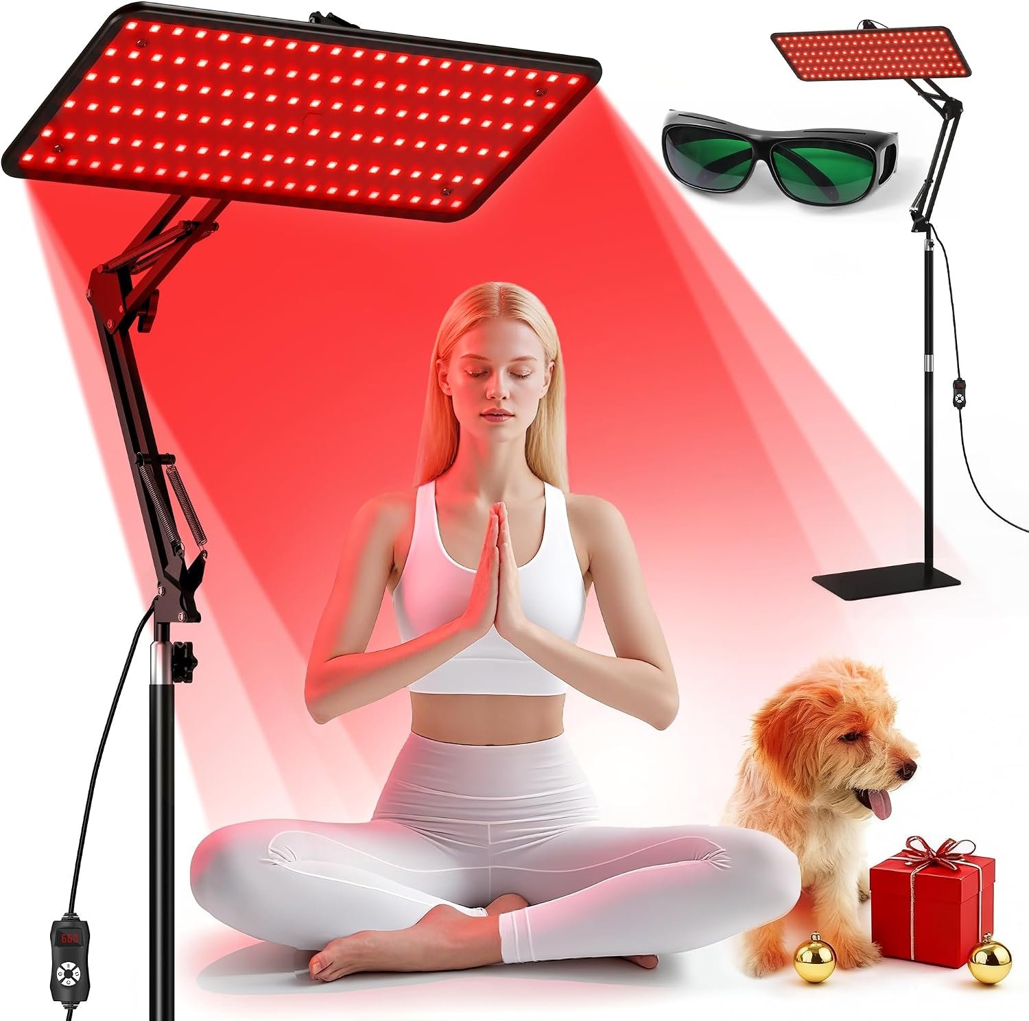 Morfone Red Light Therapy for Body – Tri-Wavelength Infrared Therapy Lamp | LED Red Light Therapy Lamp Panel with Adjustable Stand, Protective Glasses, Home Use, Gift for Women Girl, Black M