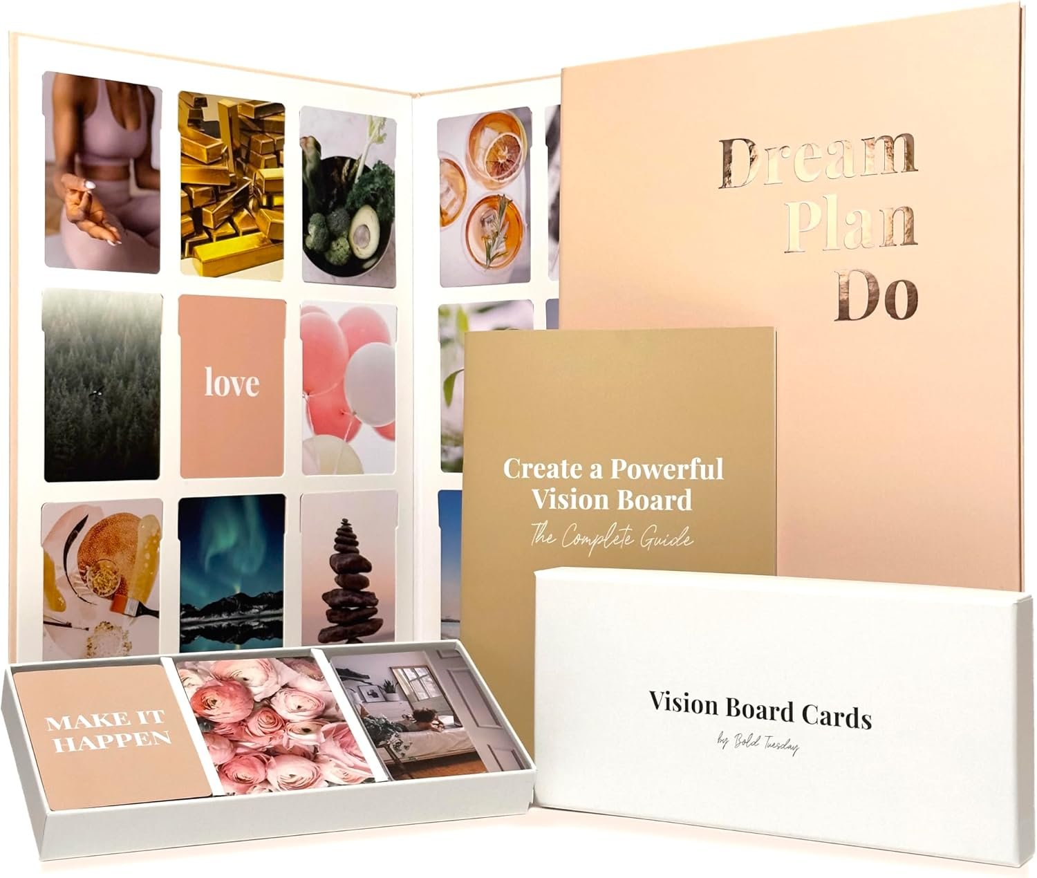 Vision Board Kit for Women – 168 Cards with Premium Pictures & Quotes, Foldable Board & Guide Book | Complete Manifestation Clip Art Craft Supplies for Adults | Original Dream Plan Do All-in-One Kit